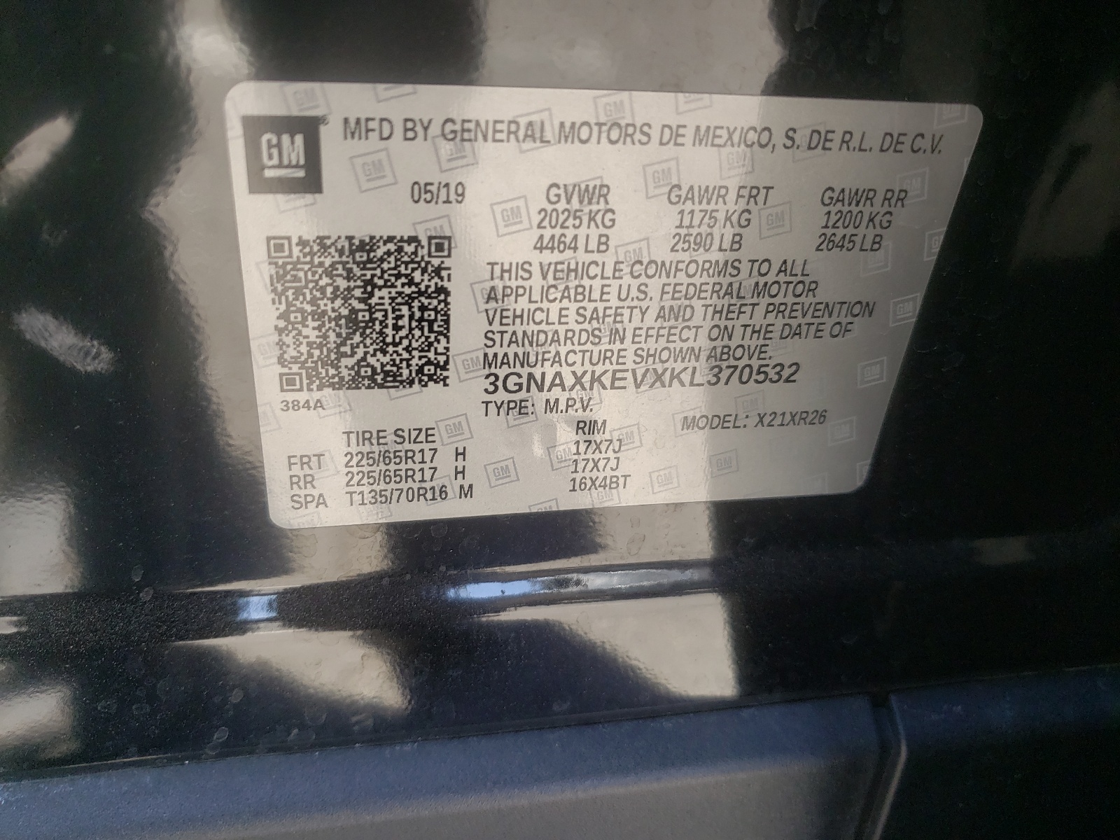 Photo 10 from auction – 2019 CHEVROLET EQUINOX LT with VIN 3GNAXKEVXKL370532