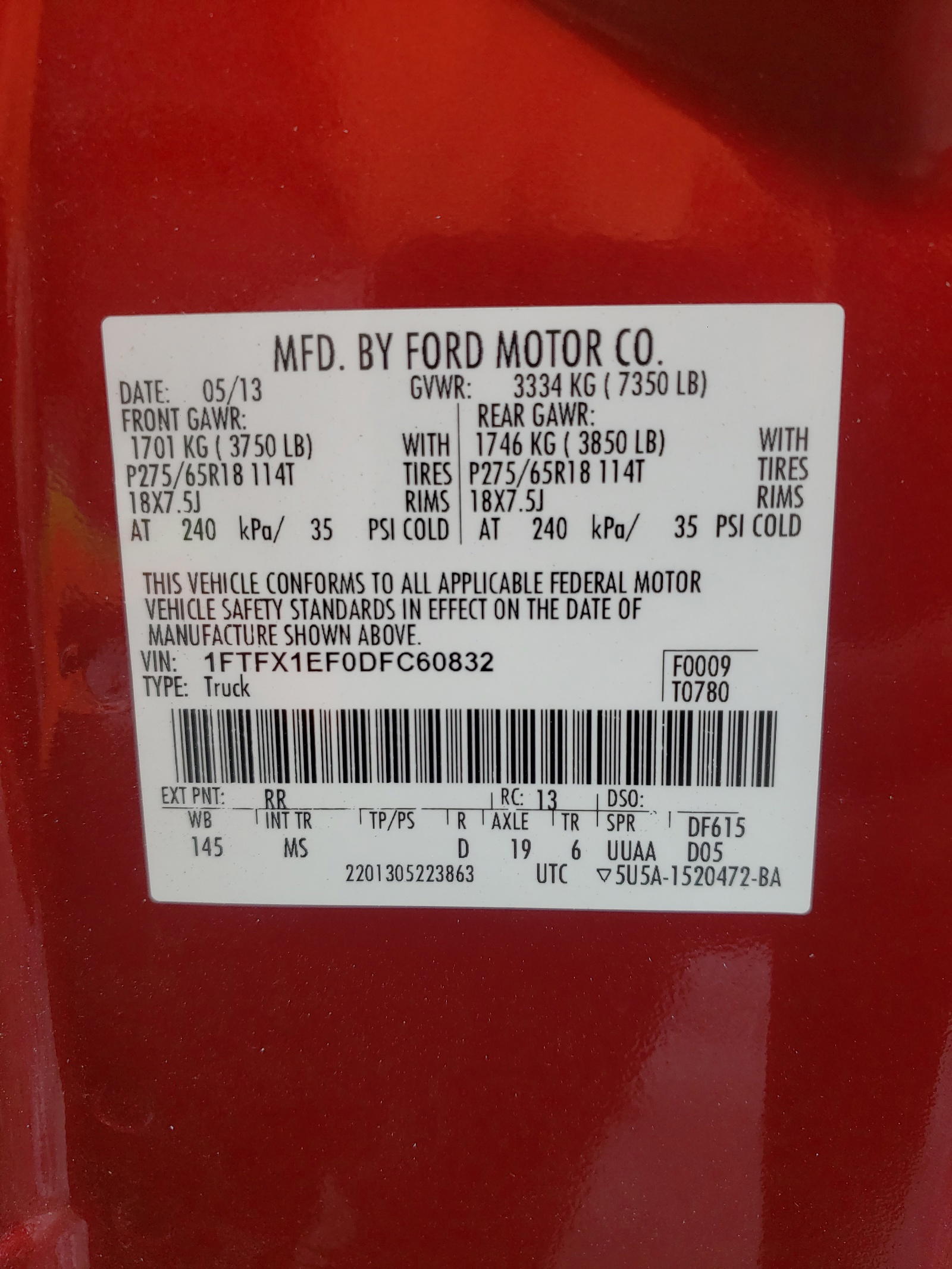 Photo 10 from auction – 2013 FORD F150 SUPER with VIN 1FTFX1EF0DFC60832