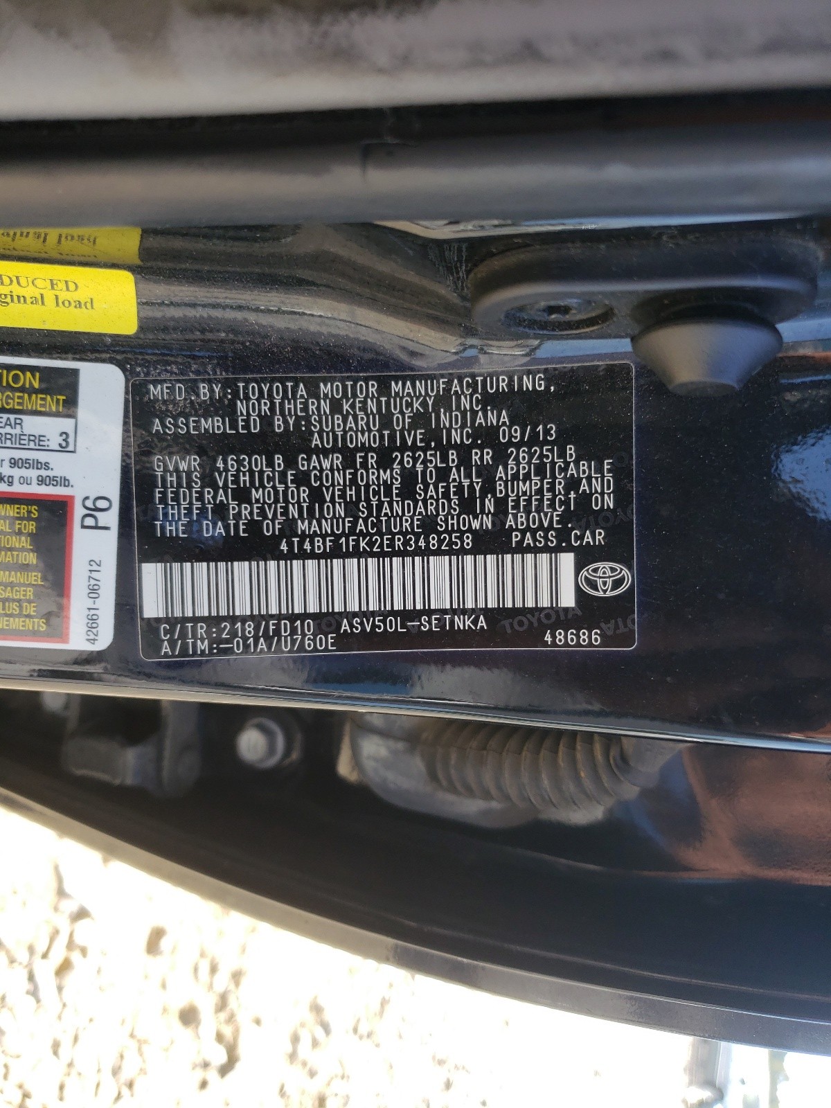 Photo 10 from auction – 2014 TOYOTA CAMRY L with VIN 4T4BF1FK2ER348258
