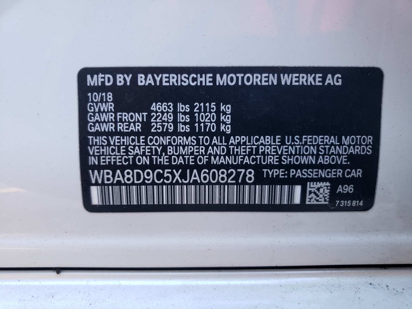Zdjęcie 10 z aukcji – 2018 BMW 330 XI z VIN WBA8D9C5XJA608278