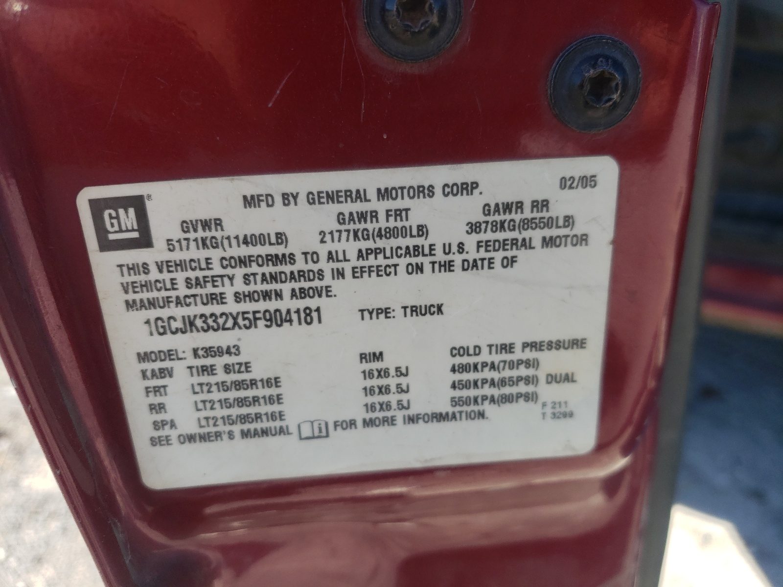 Photo 10 from auction – 2005 CHEVROLET SILVERADO with VIN 1GCJK332X5F904181