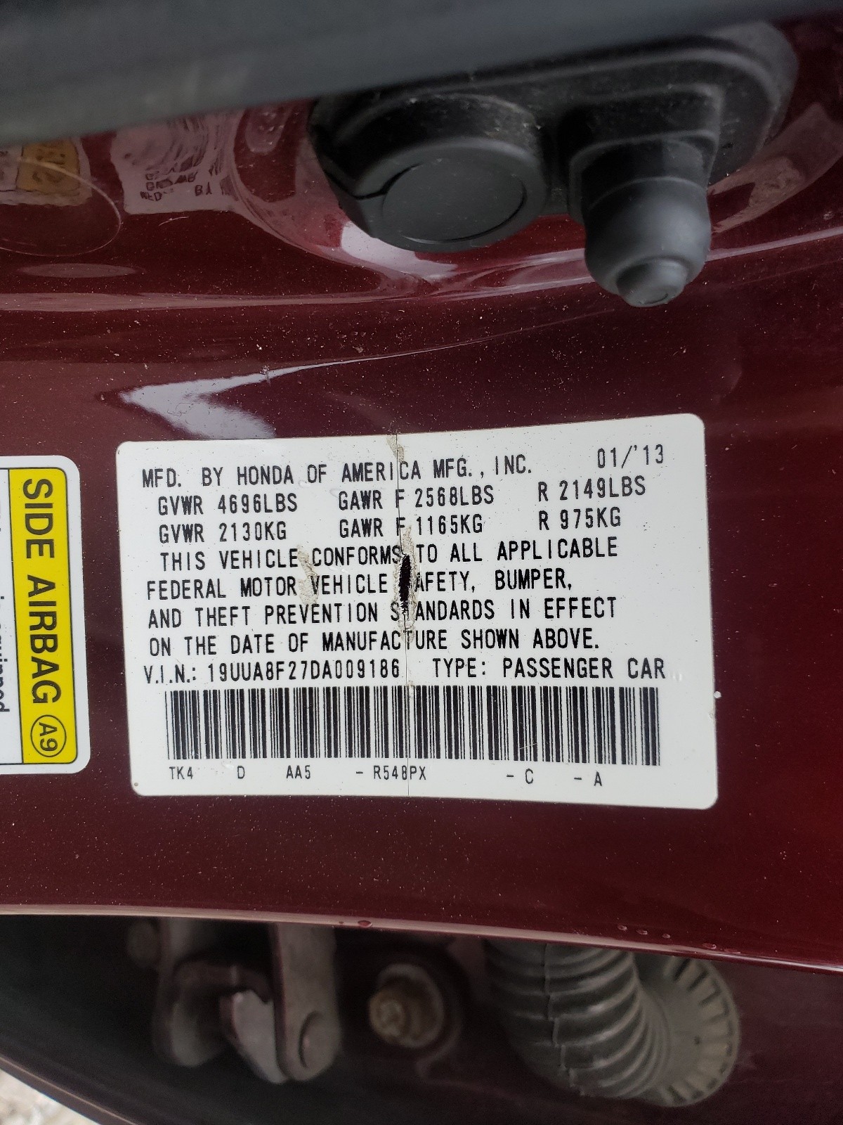 Photo 10 from auction – 2013 ACURA TL with VIN 19UUA8F27DA009186