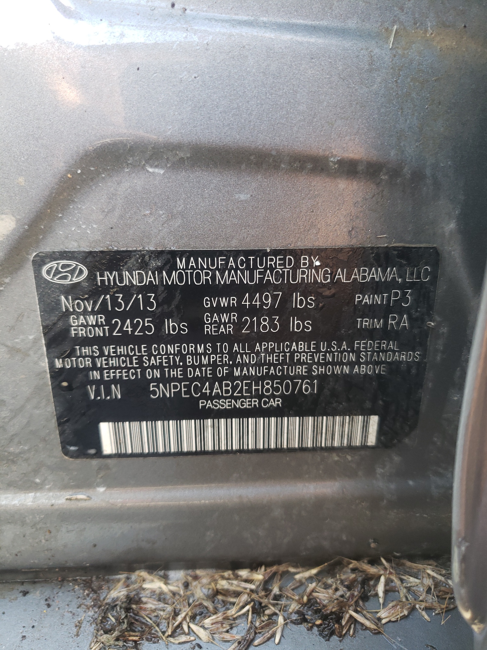 Photo 10 from auction – 2014 HYUNDAI SONATA SE with VIN 5NPEC4AB2EH850761