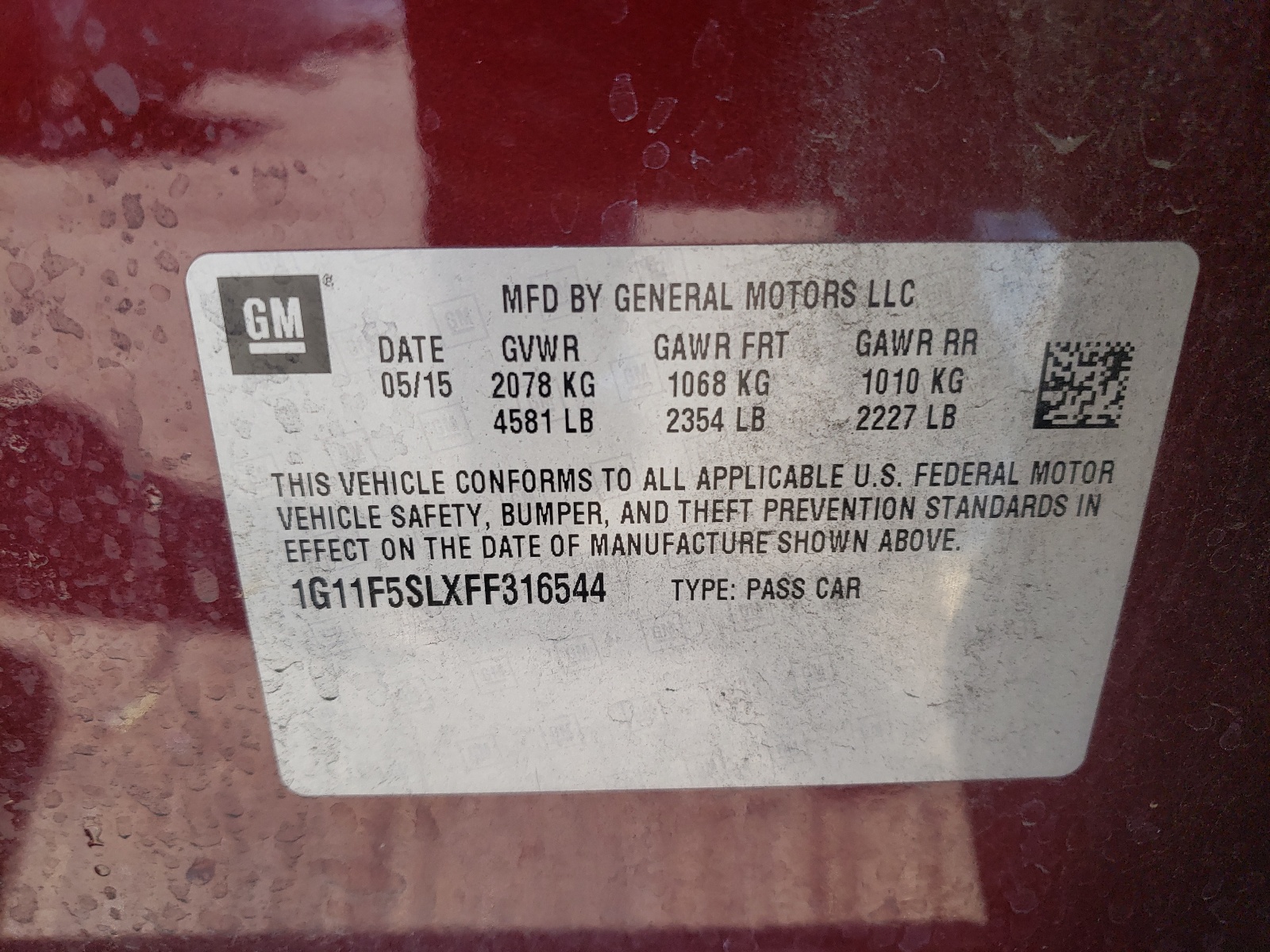 Photo 10 from auction – 2015 CHEVROLET MALIBU LTZ with VIN 1G11F5SLXFF316544