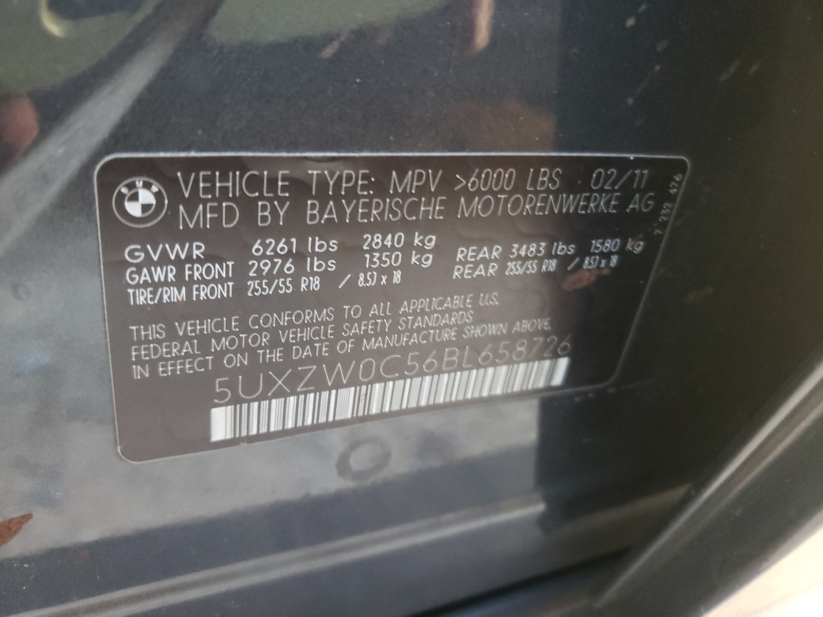 Photo 10 from auction – 2011 BMW X5 XDRIVE3 with VIN 5UXZW0C56BL658726