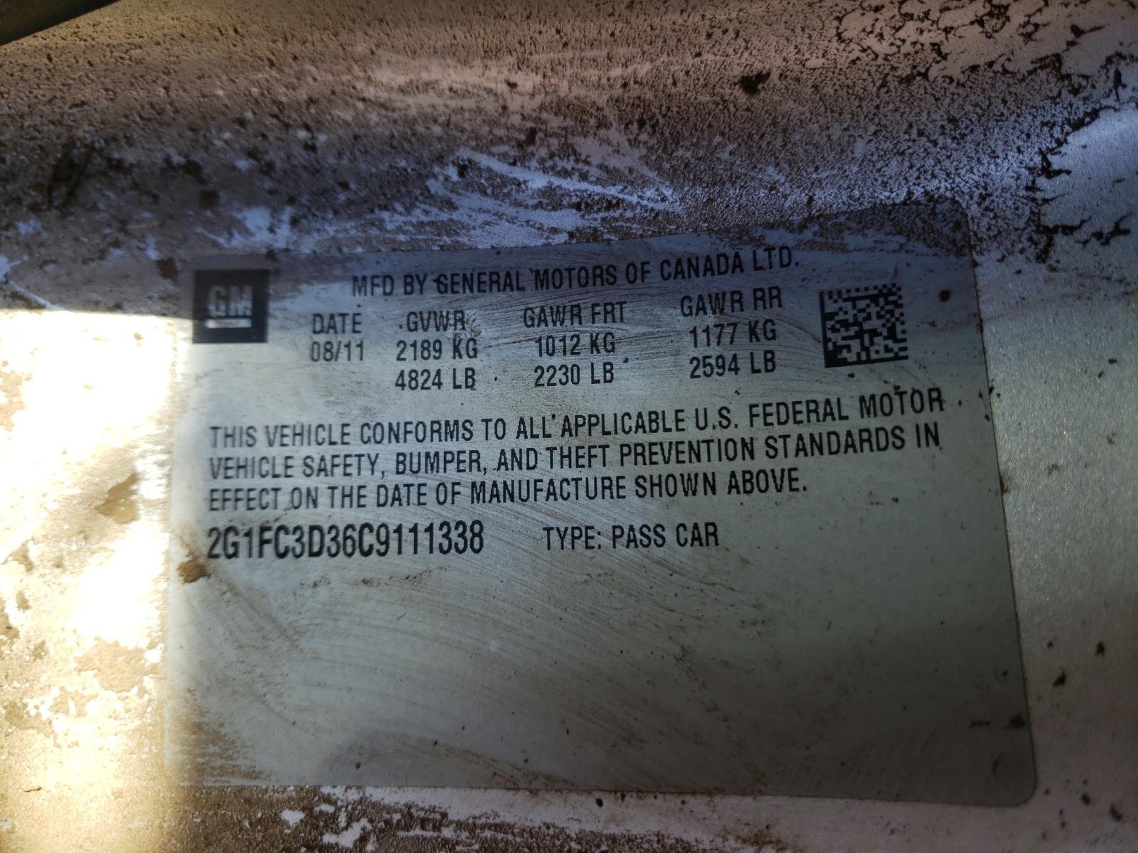 Photo 10 from auction – 2012 CHEVROLET CAMARO LT with VIN 2G1FC3D36C9111338