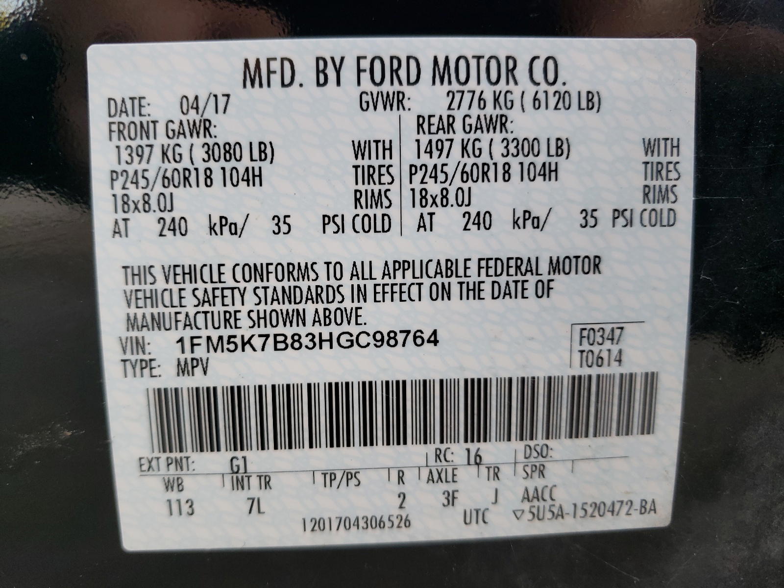 Photo 10 from auction – 2017 FORD EXPLORER with VIN 1FM5K7B83HGC98764