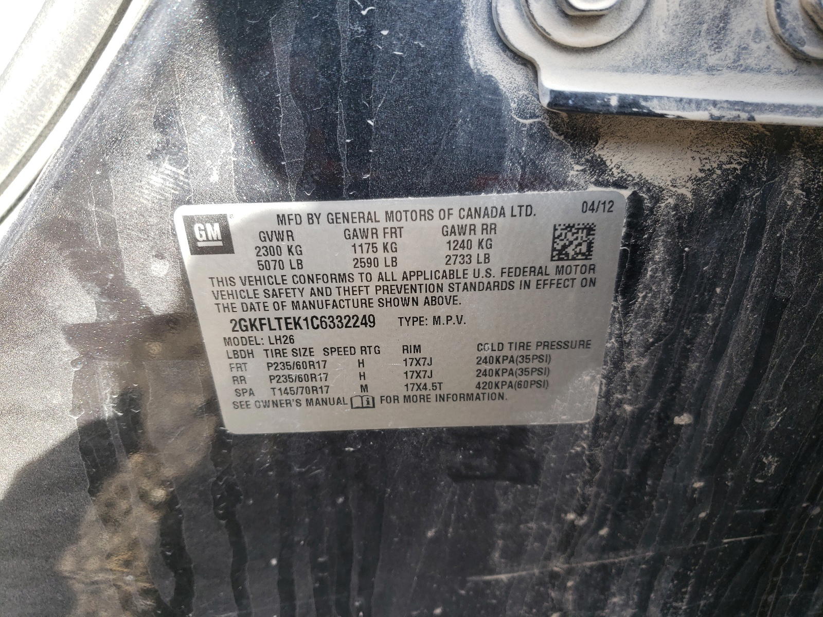Photo 10 from auction – 2012 GMC TERRAIN SL with VIN 2GKFLTEK1C6332249