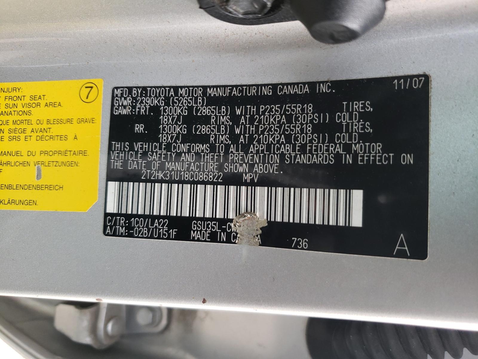 Photo 10 from auction – 2008 LEXUS RX 350 with VIN 2T2HK31U18C086822