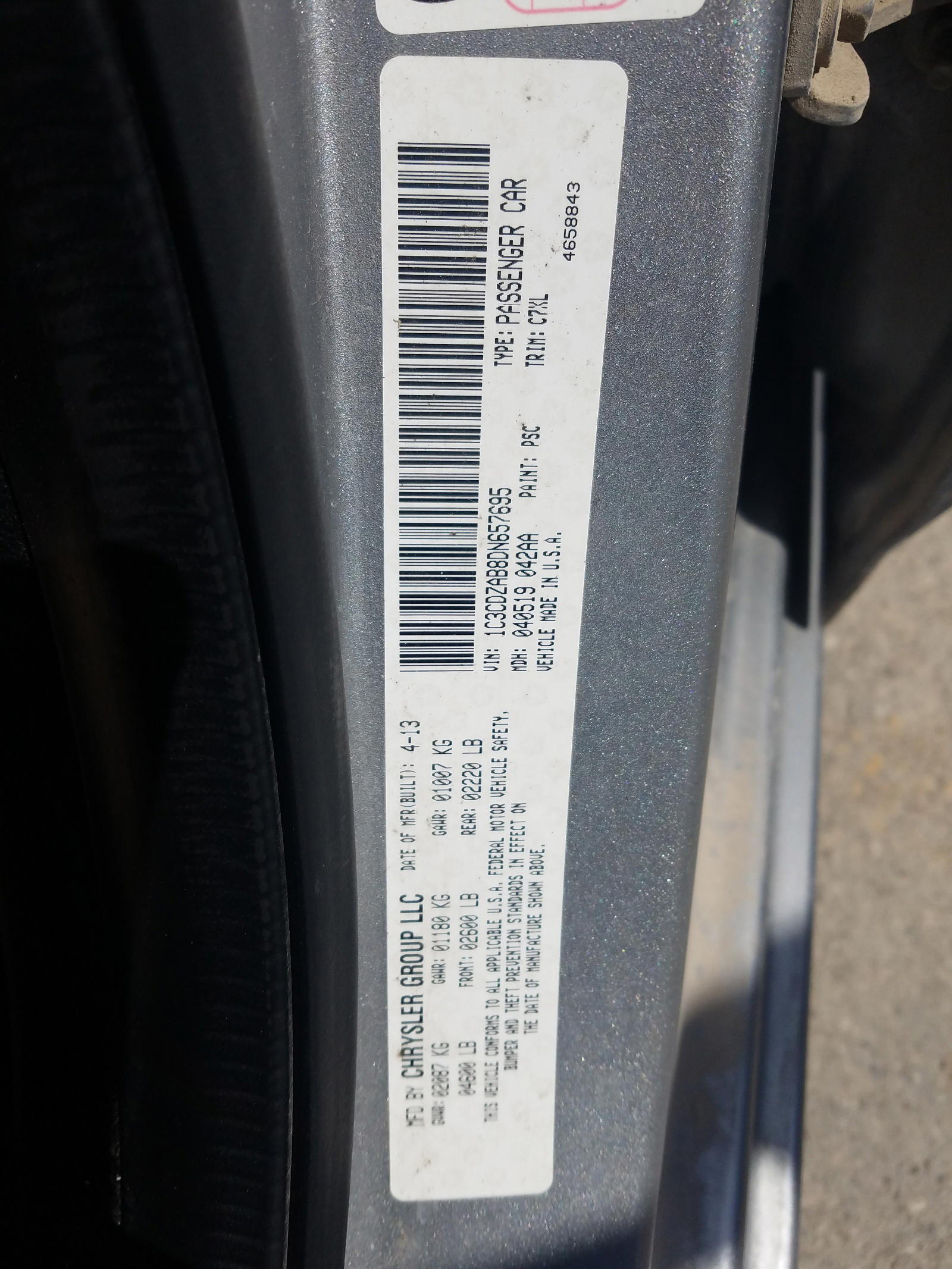 Photo 10 from auction – 2013 DODGE AVENGER SE with VIN 1C3CDZAB8DN657695
