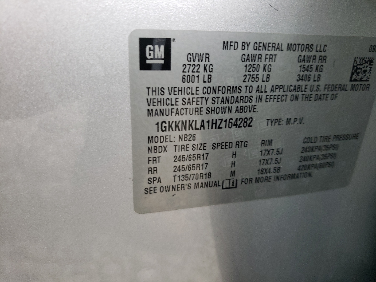 Photo 10 from auction – 2017 GMC ACADIA SLE with VIN 1GKKNKLA1HZ164282