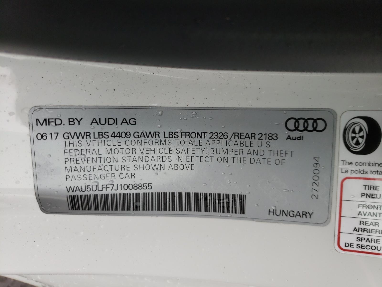 Photo 10 from auction – 2018 AUDI A3 PREMIUM with VIN WAU5ULFF7J1008855