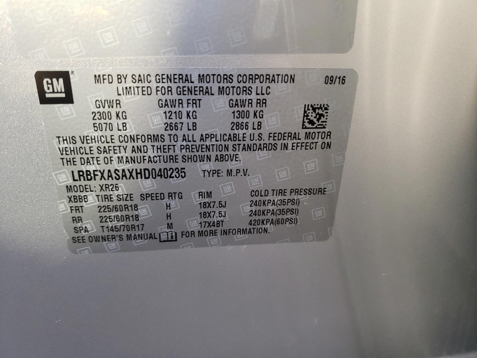 Photo 10 from auction – 2017 BUICK ENVISION P with VIN LRBFXASAXHD040235