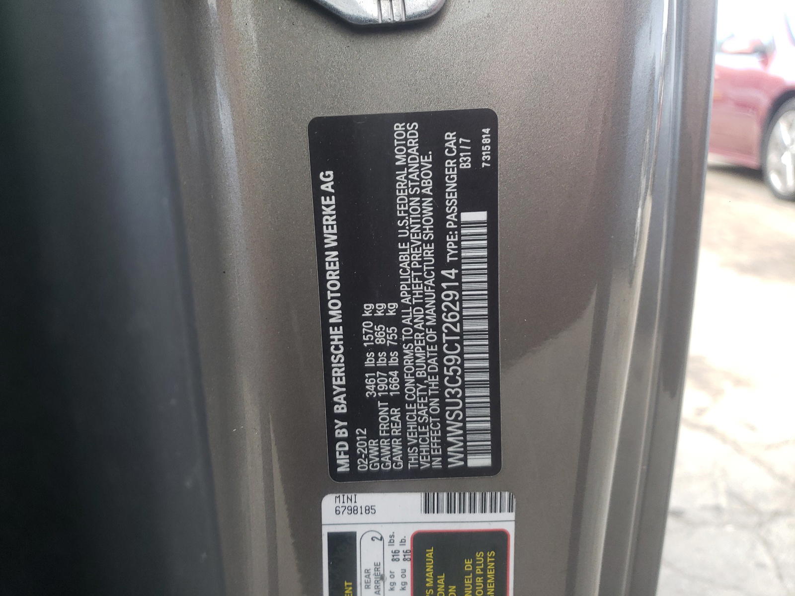 Photo 10 from auction – 2012 MINI COOPER with VIN WMWSU3C59CT262914