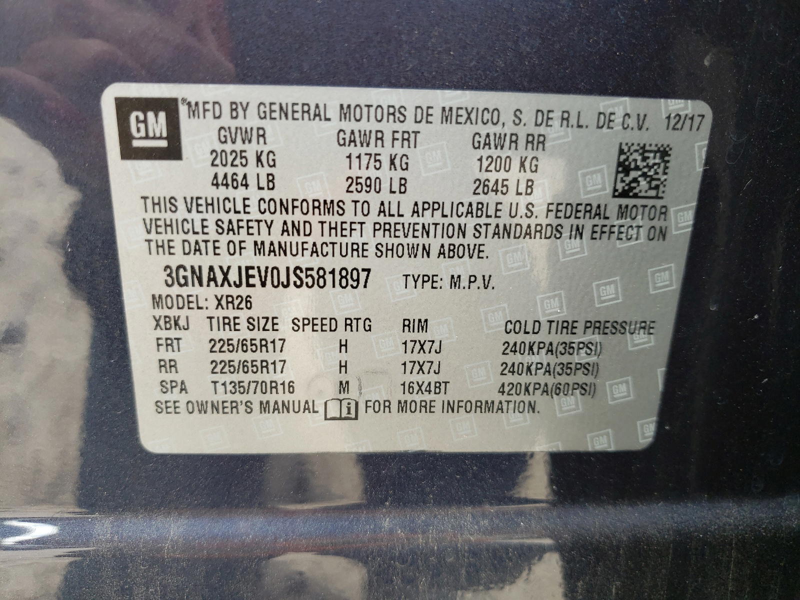 Photo 10 from auction – 2018 CHEVROLET EQUINOX LT with VIN 3GNAXJEV0JS581897