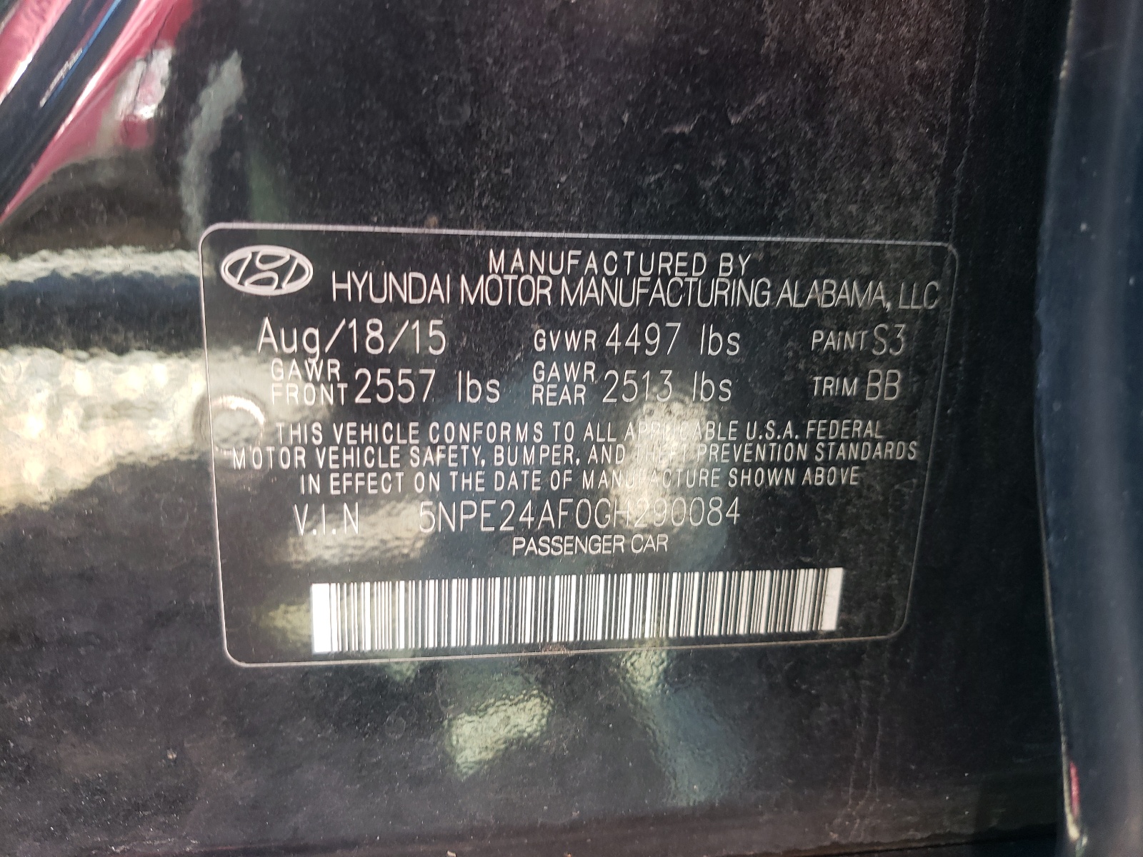 Photo 10 from auction – 2016 HYUNDAI SONATA SE with VIN 5NPE24AF0GH290084