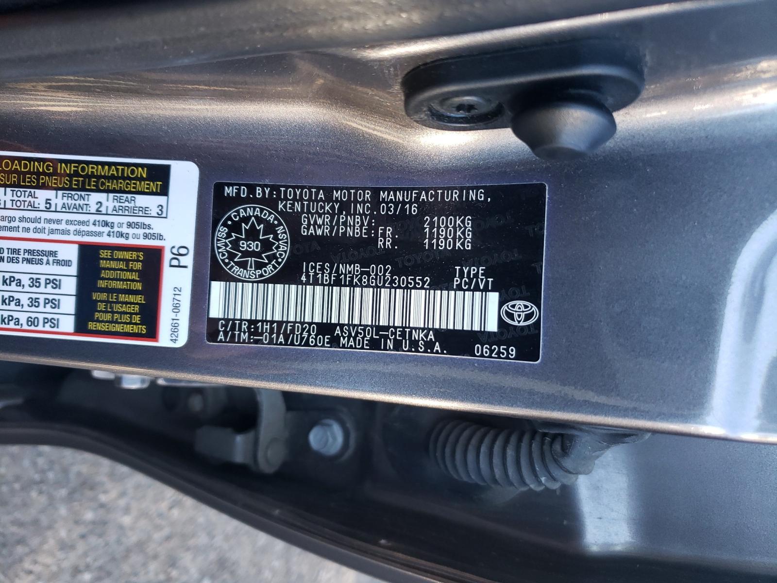 Photo 10 from auction – 2016 TOYOTA CAMRY LE with VIN 4T1BF1FK8GU230552