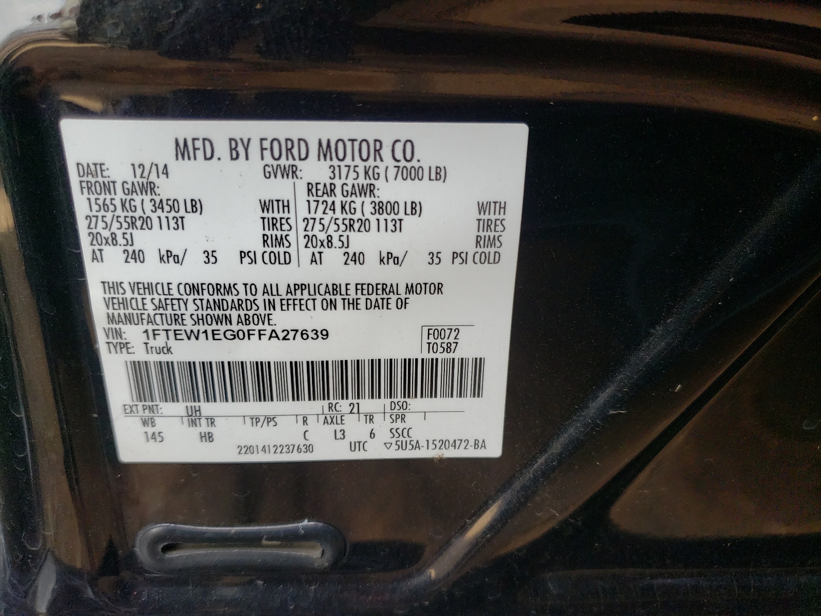Photo 10 from auction – 2015 FORD F150 SUPER with VIN 1FTEW1EG0FFA27639
