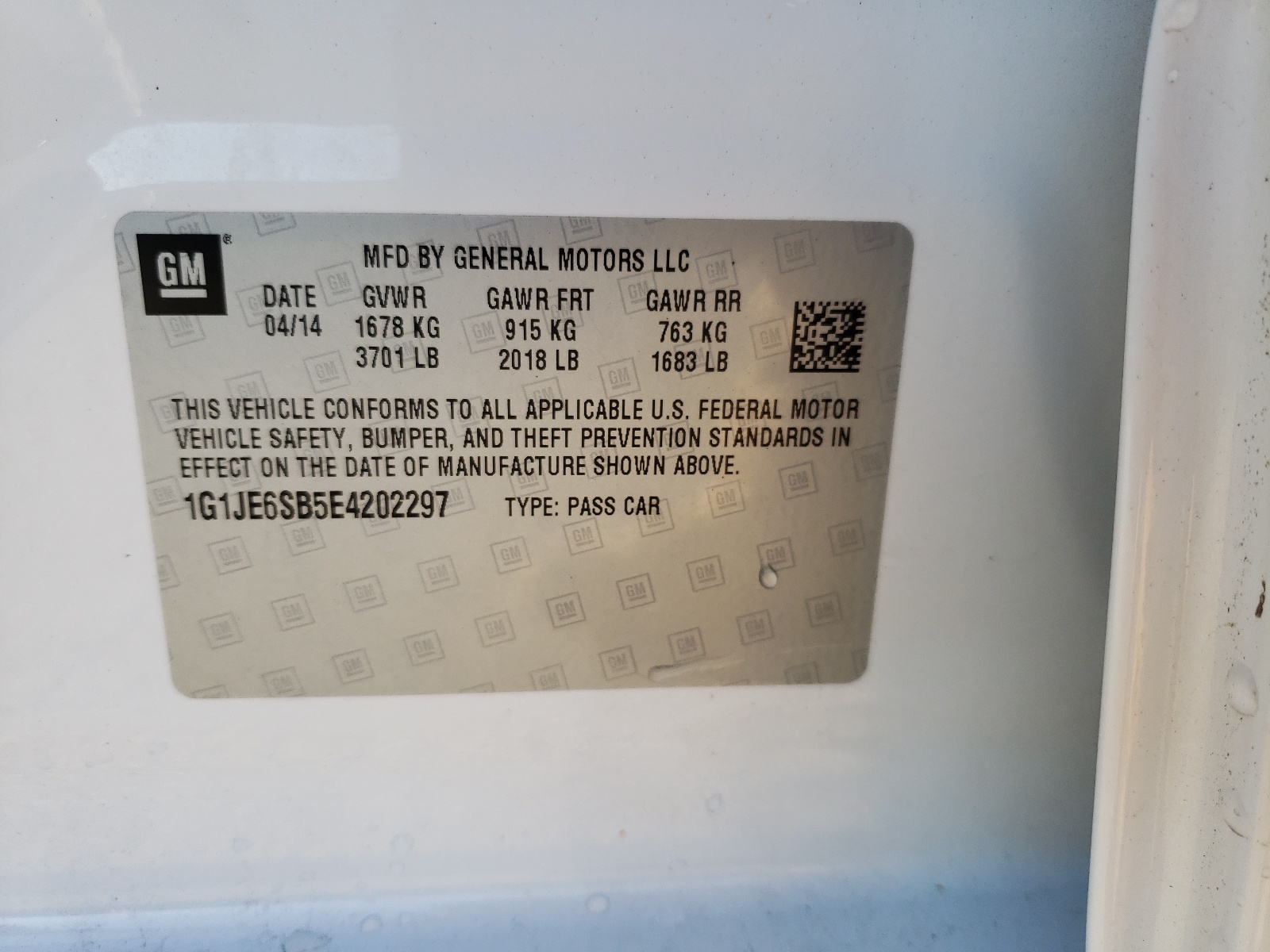 Photo 10 from auction – 2014 CHEVROLET SONIC LTZ with VIN 1G1JE6SB5E4202297