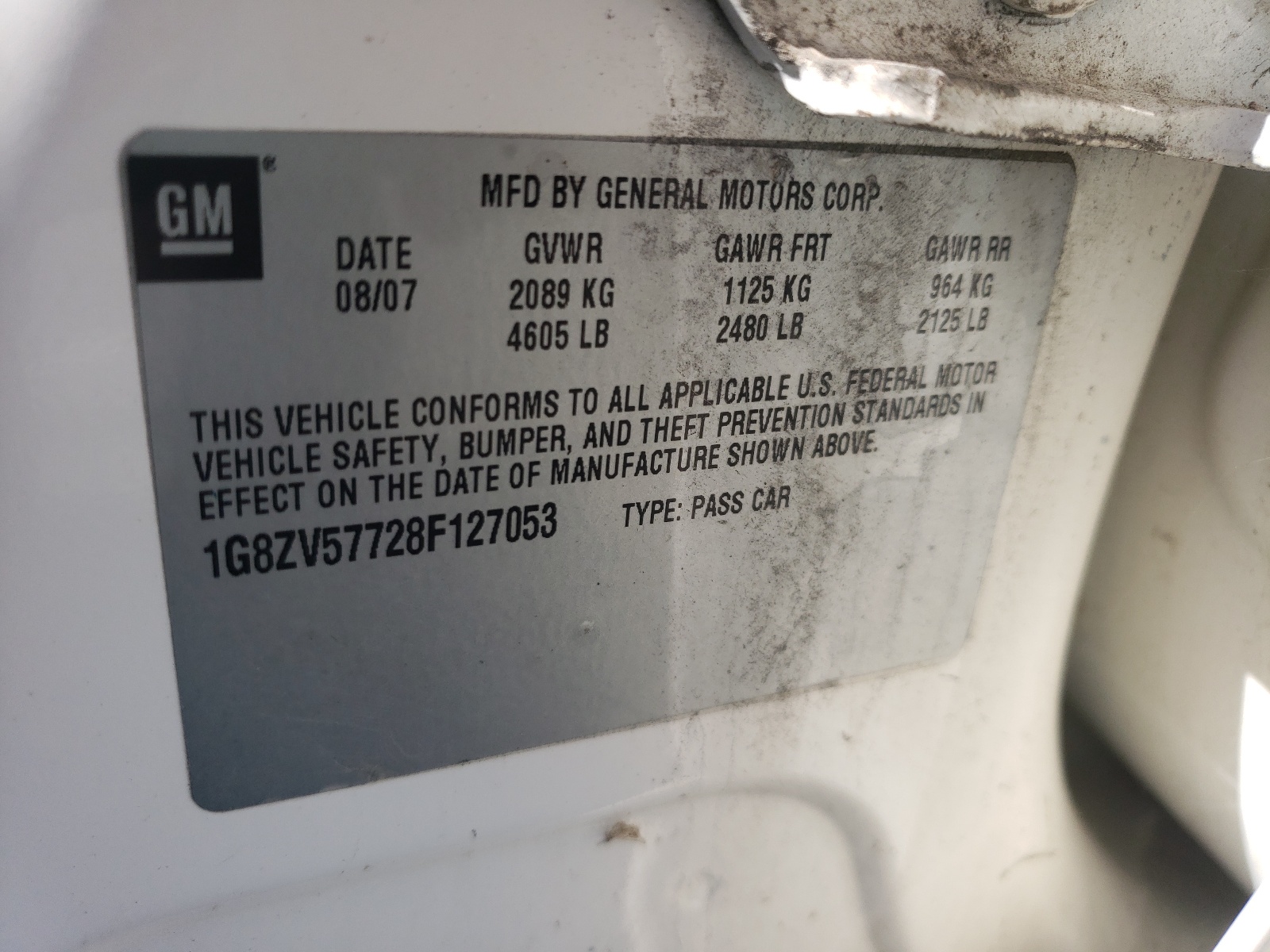 Photo 10 from auction – 2008 SATURN AURA XR with VIN 1G8ZV57728F127053