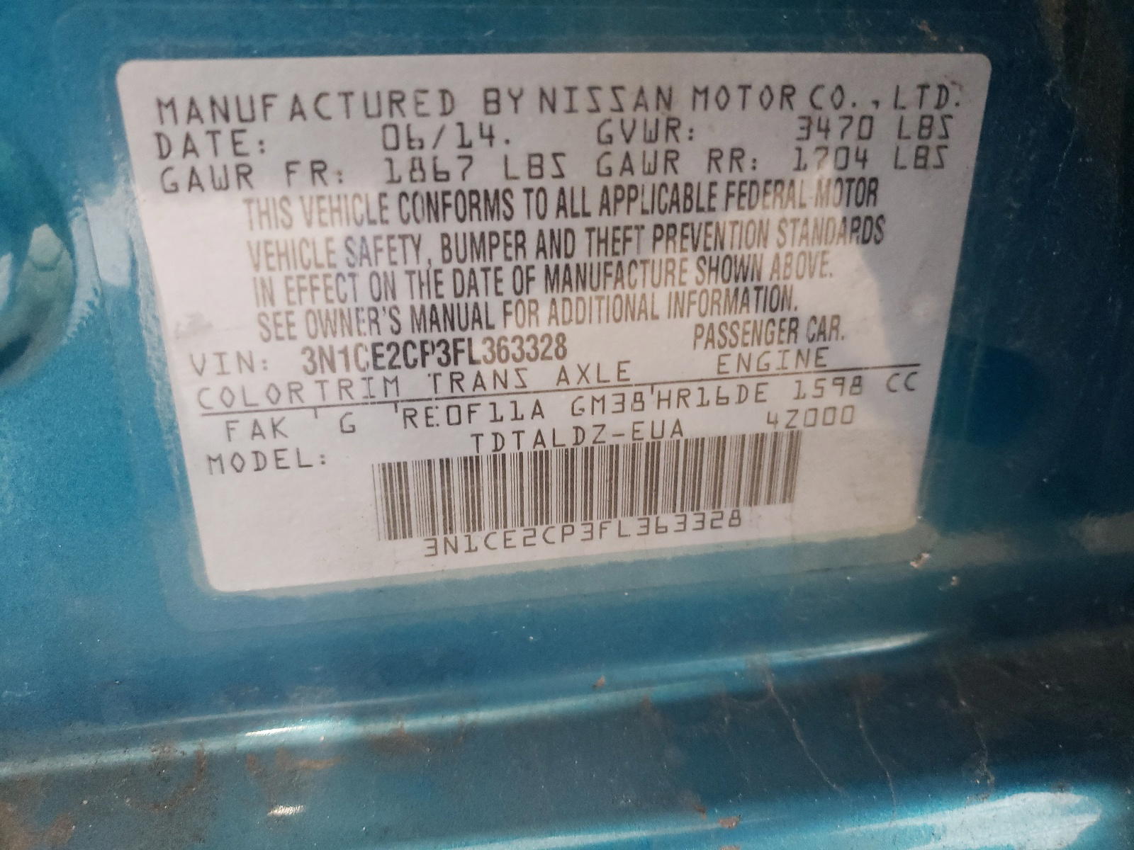 Photo 10 from auction – 2015 NISSAN VERSA NOTE with VIN 3N1CE2CP3FL363328