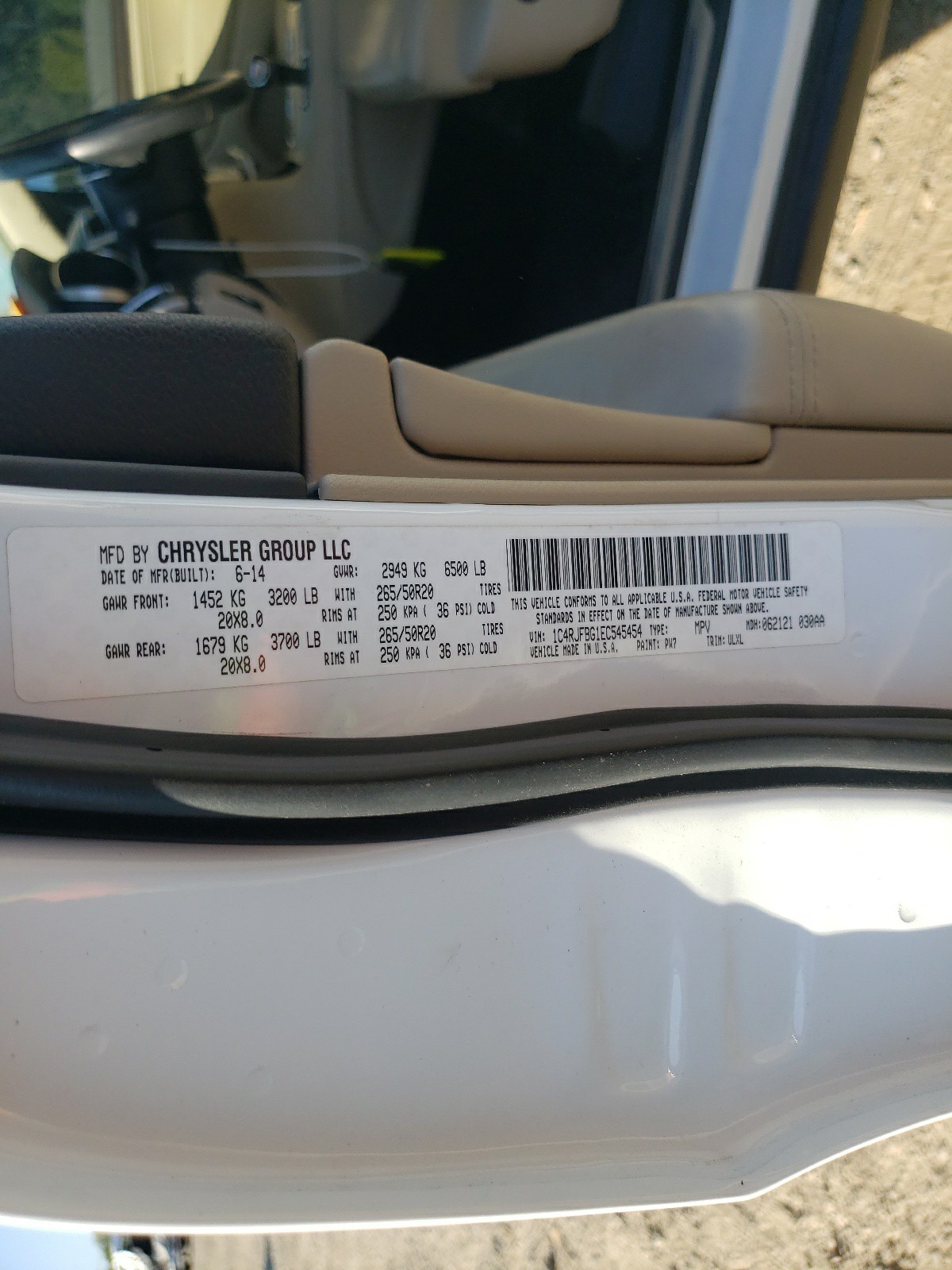Photo 10 from auction – 2014 JEEP GRAND CHER with VIN 1C4RJFBG1EC545454