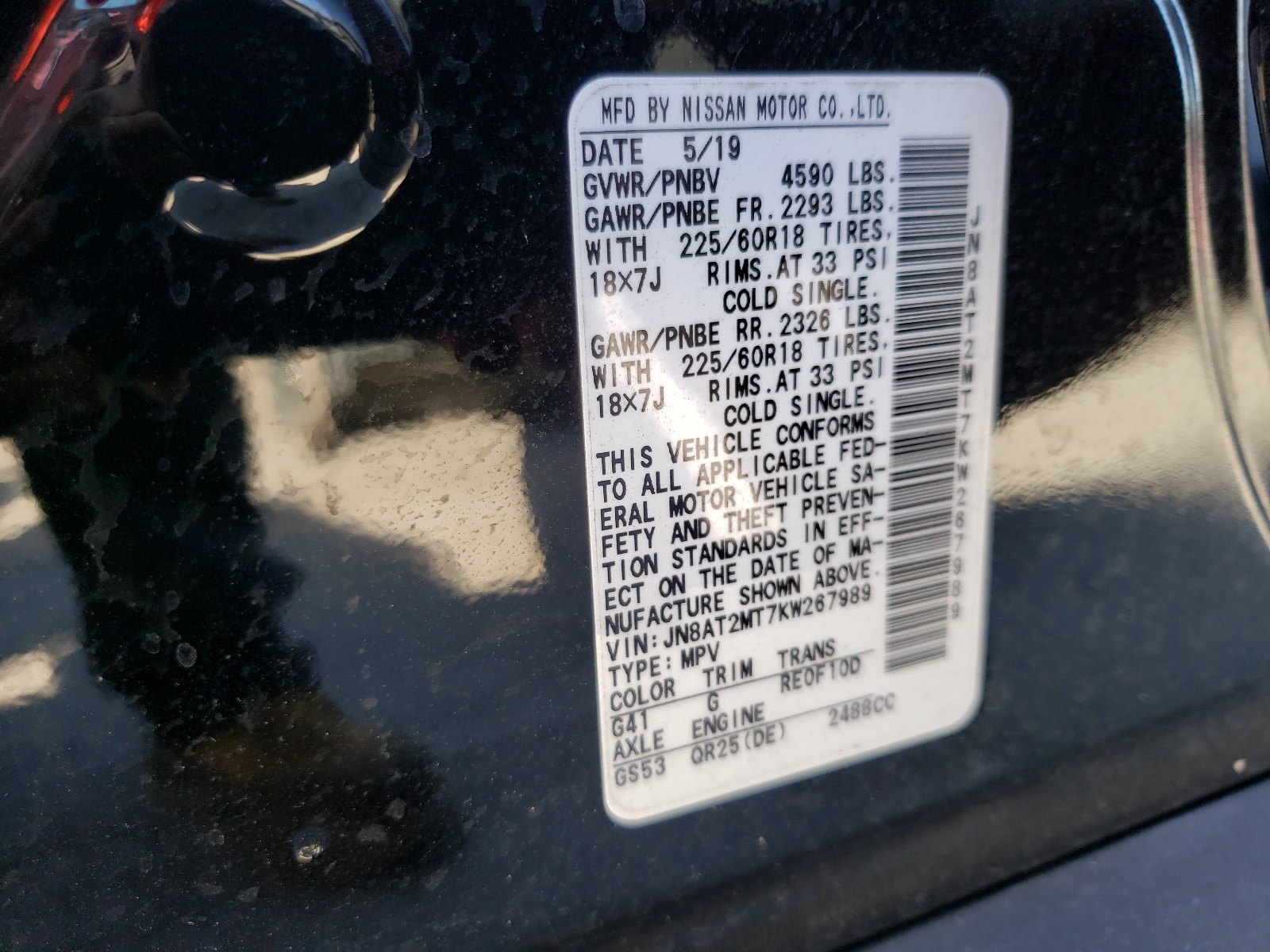 Photo 10 from auction – 2019 NISSAN ROGUE S with VIN JN8AT2MT7KW267989