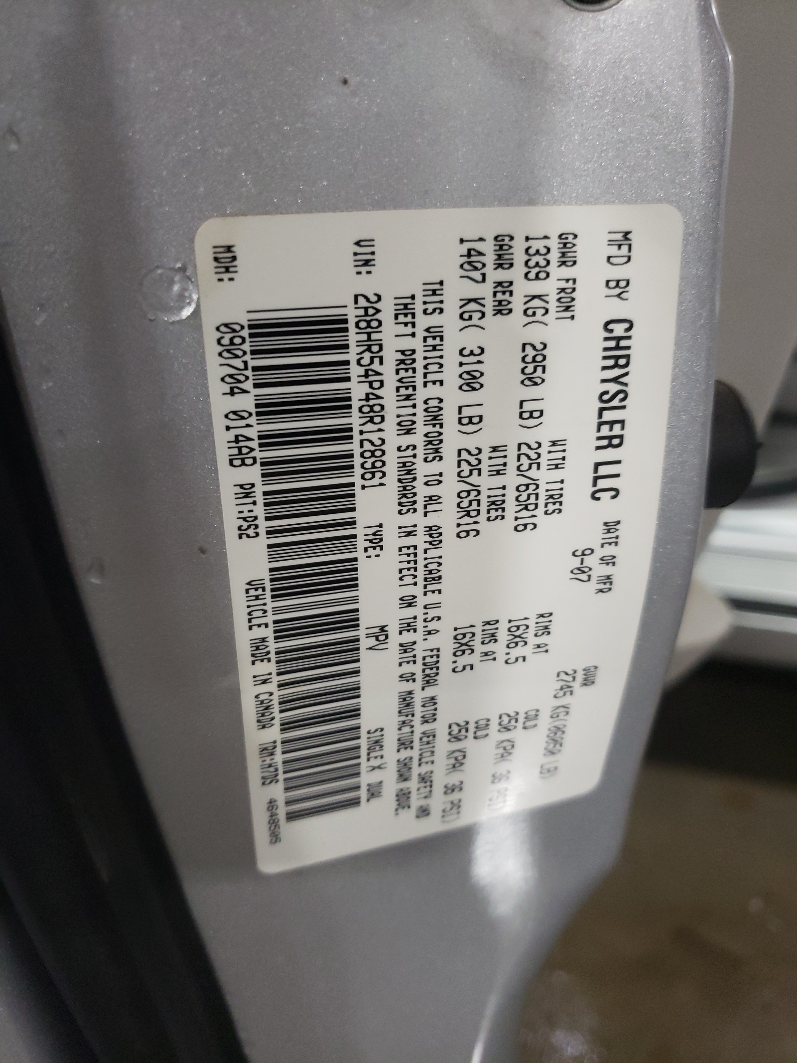 Photo 10 from auction – 2008 CHRYSLER TOWN & COU with VIN 2A8HR54P48R128961