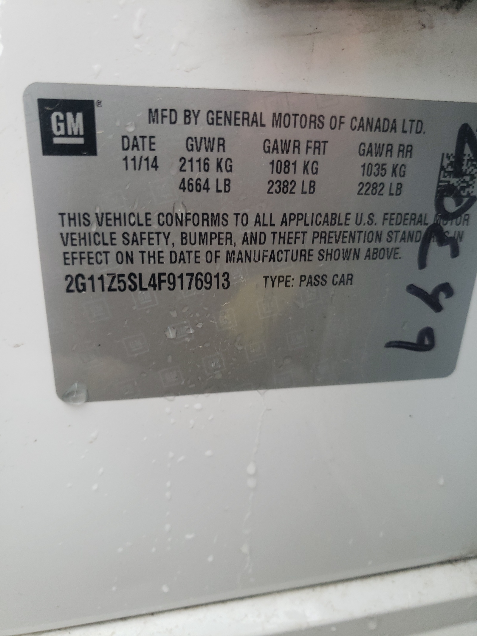 Photo 10 from auction – 2015 CHEVROLET IMPALA LS with VIN 2G11Z5SL4F9176913