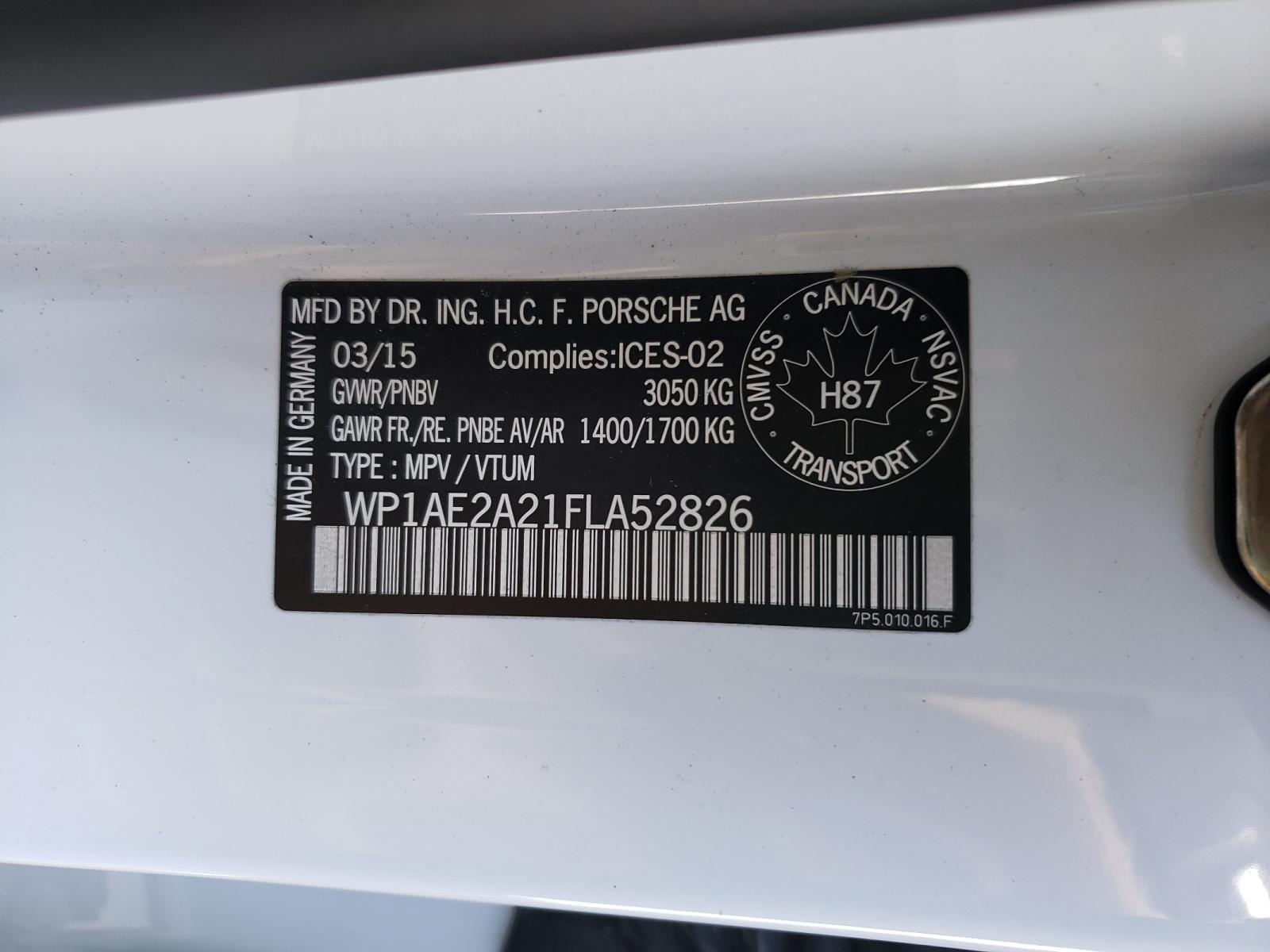 Photo 10 from auction – 2015 PORSCHE CAYENNE SE with VIN WP1AE2A21FLA52826