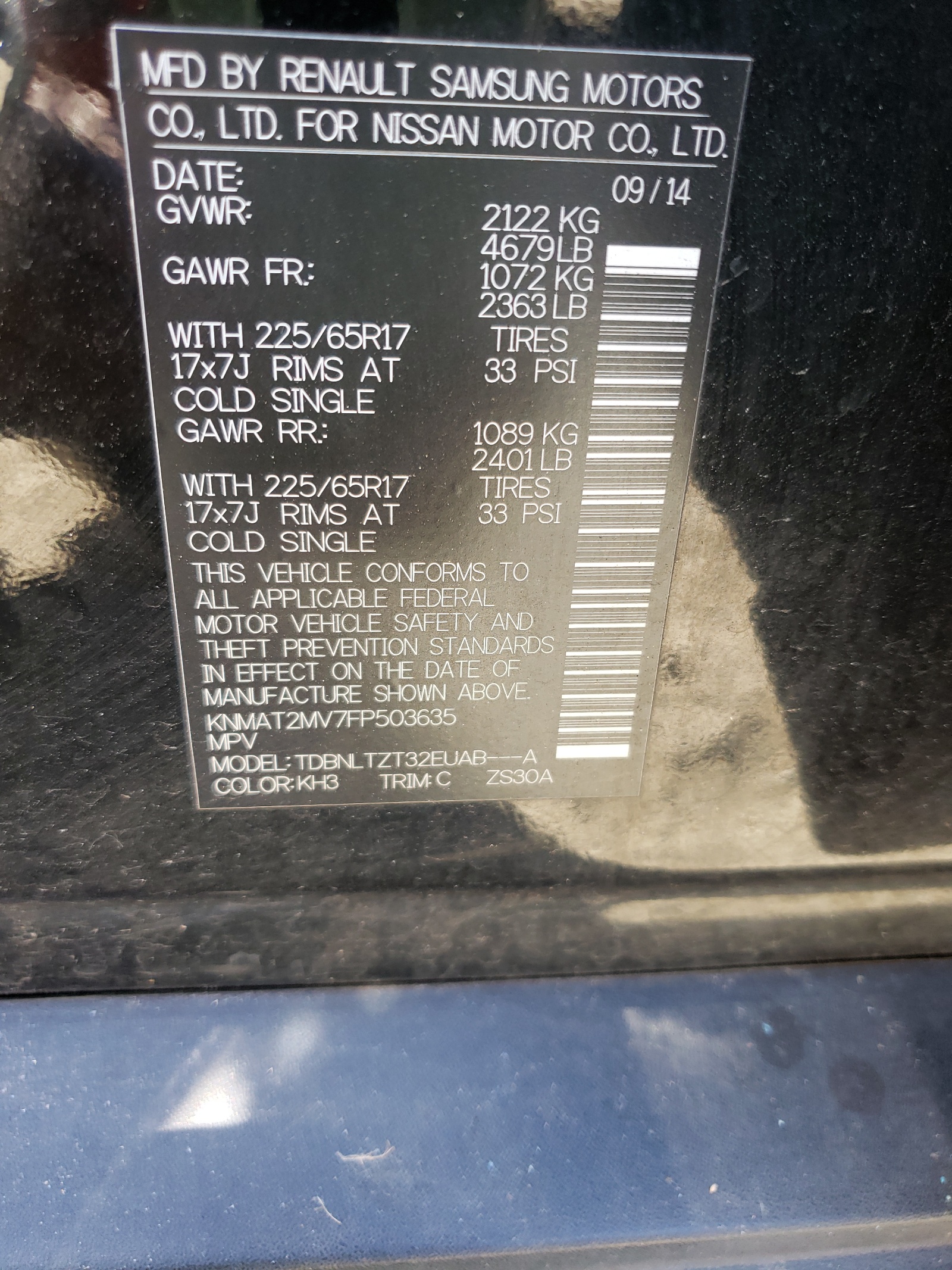 Photo 10 from auction – 2015 NISSAN ROGUE S with VIN KNMAT2MV7FP503635