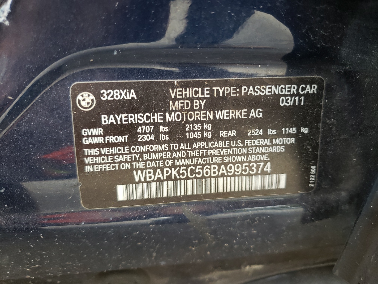Photo 10 from auction – 2011 BMW 328 XI SUL with VIN WBAPK5C56BA995374