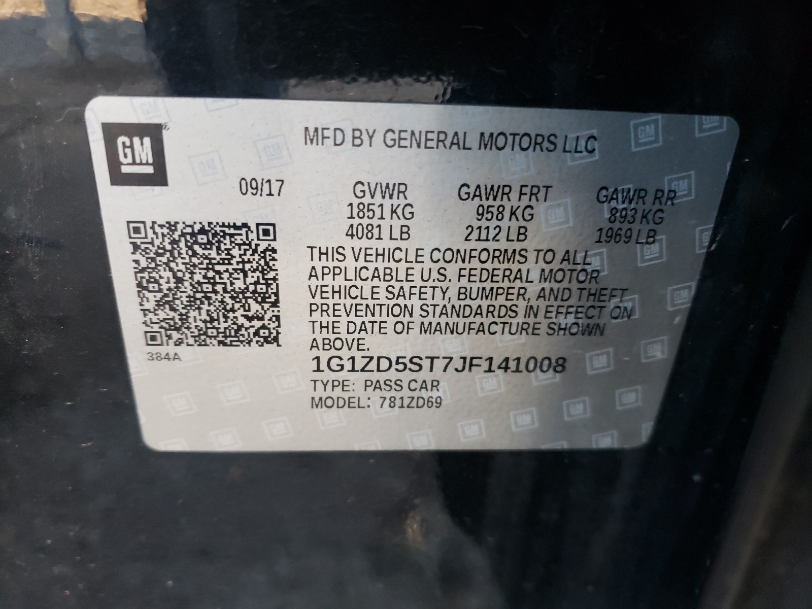 Photo 10 from auction – 2018 CHEVROLET MALIBU LT with VIN 1G1ZD5ST7JF141008