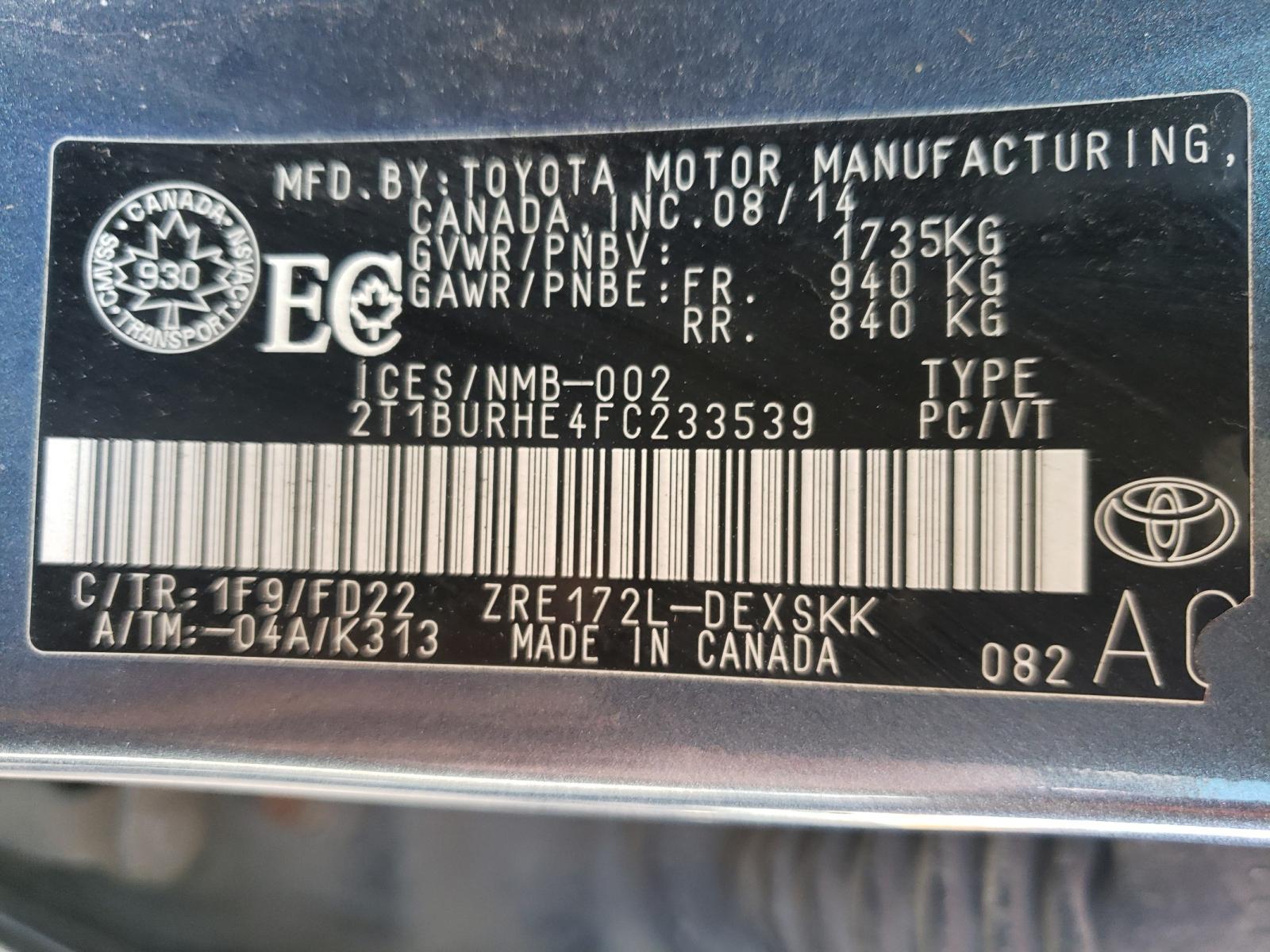 Photo 10 from auction – 2015 TOYOTA COROLLA L with VIN 2T1BURHE4FC233539