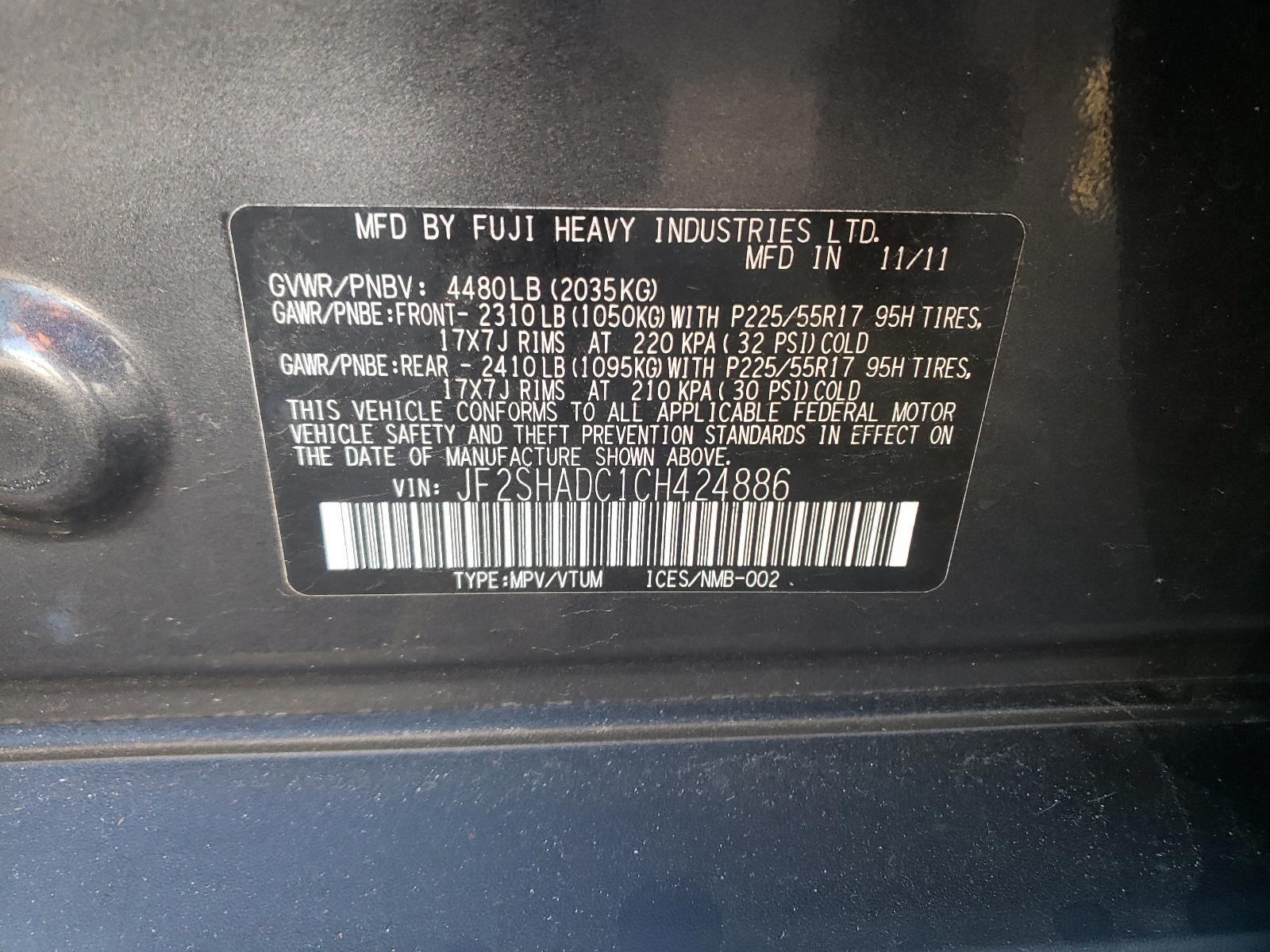 Photo 10 from auction – 2012 SUBARU FORESTER 2 with VIN JF2SHADC1CH424886