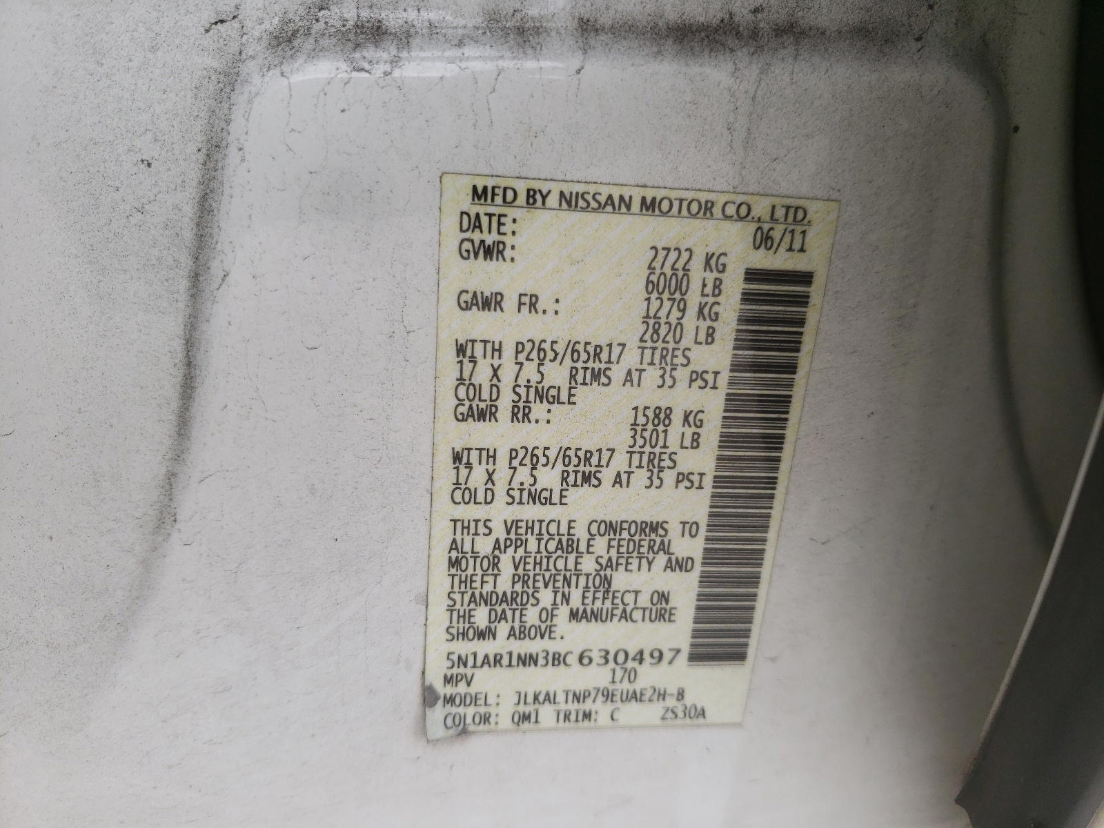 Photo 10 from auction – 2011 NISSAN PATHFINDER with VIN 5N1AR1NN3BC630497