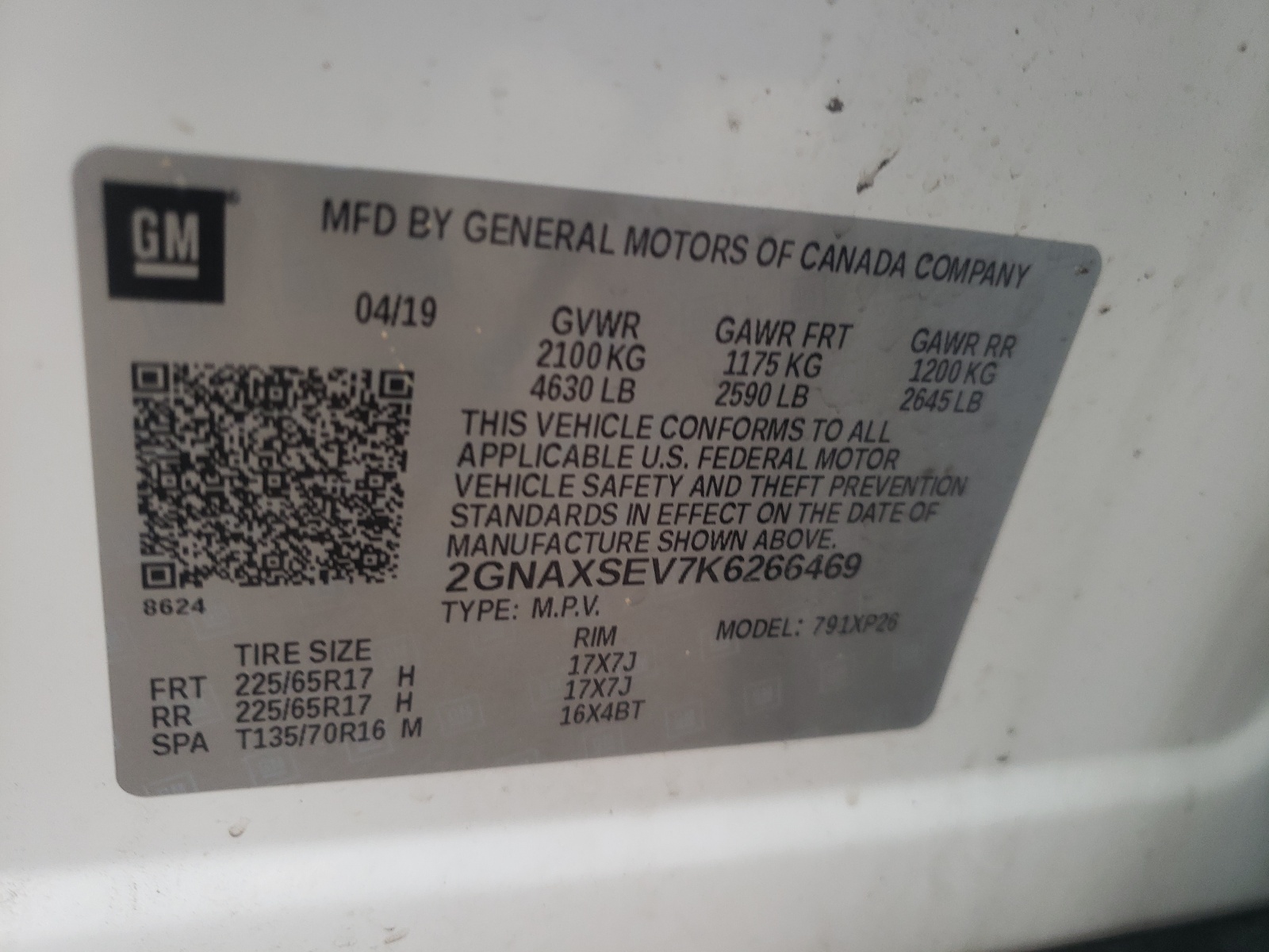 Photo 10 from auction – 2019 CHEVROLET EQUINOX LS with VIN 2GNAXSEV7K6266469