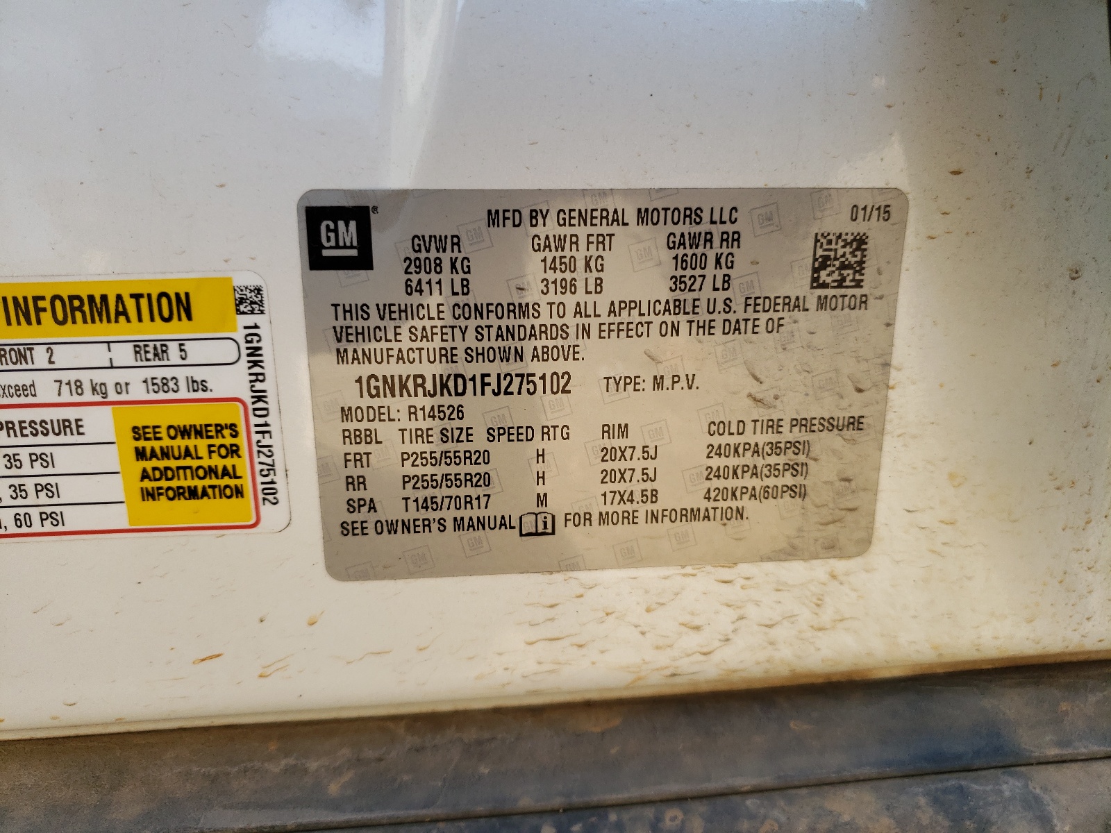 Photo 10 from auction – 2015 CHEVROLET TRAVERSE L with VIN 1GNKRJKD1FJ275102