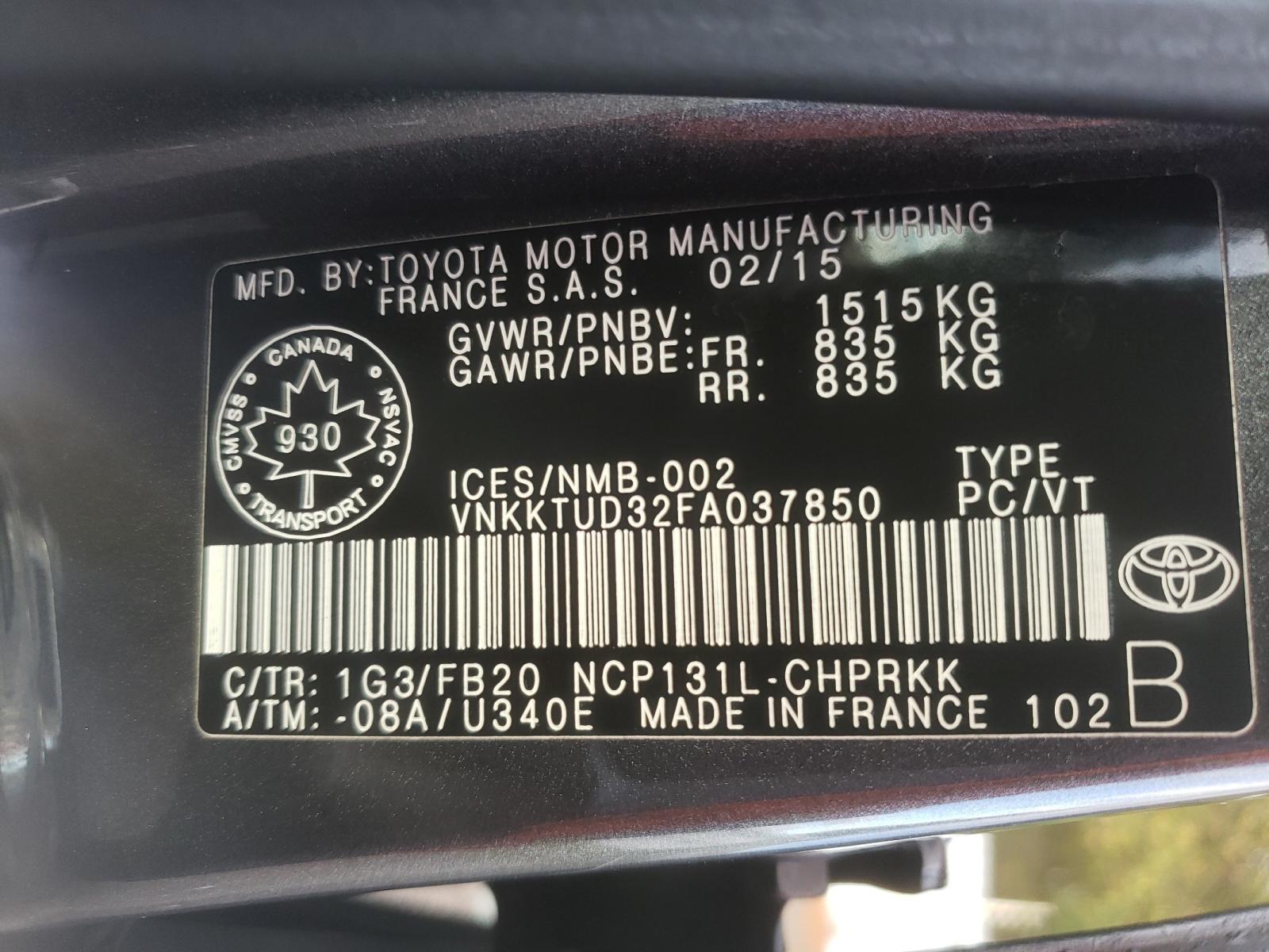Photo 10 from auction – 2015 TOYOTA YARIS with VIN VNKKTUD32FA037850