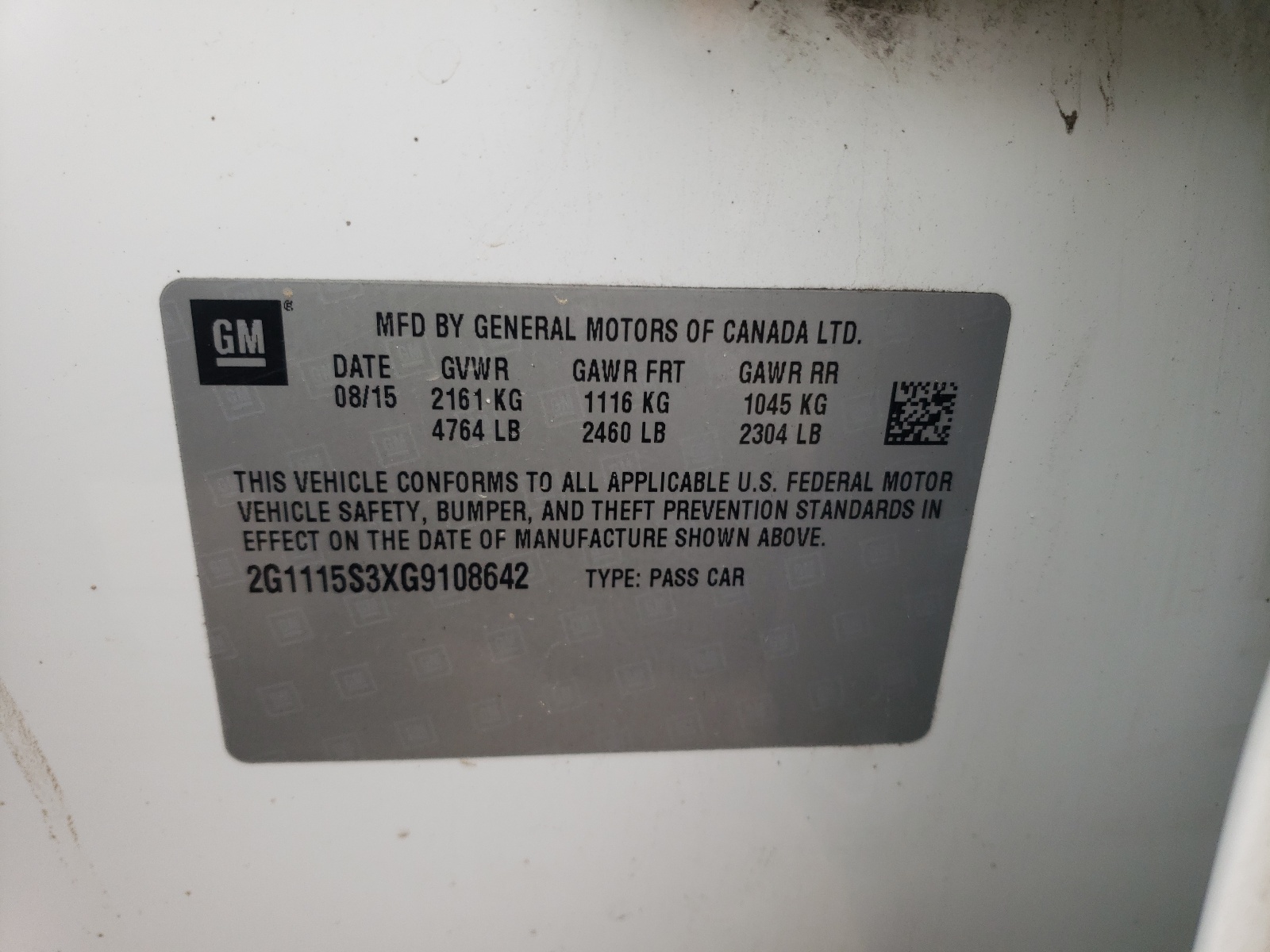 Photo 10 from auction – 2016 CHEVROLET IMPALA LT with VIN 2G1115S3XG9108642