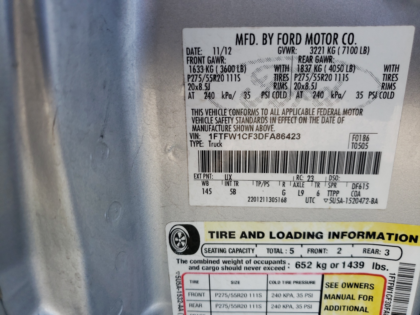 Photo 10 from auction – 2014 FORD F150 SUPER with VIN 1FTFW1CF3DFA86423