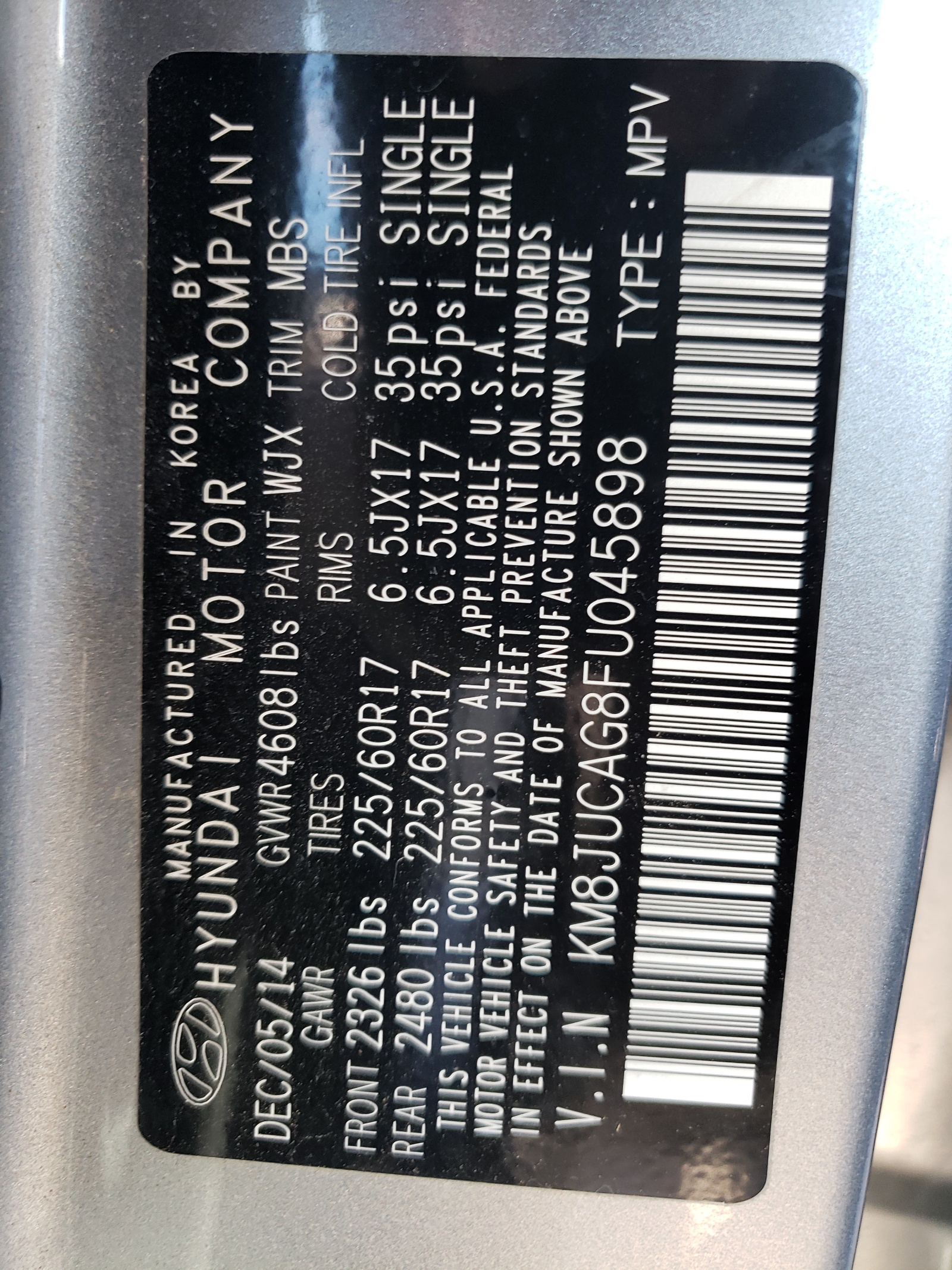 Photo 10 from auction – 2015 HYUNDAI TUCSON LIM with VIN KM8JUCAG8FU045898