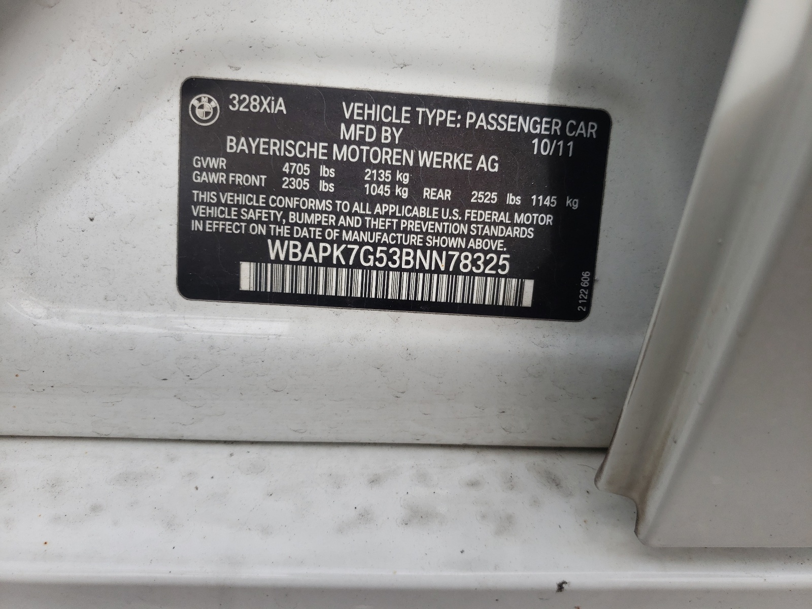 Photo 10 from auction – 2011 BMW 328 XI with VIN WBAPK7G53BNN78325