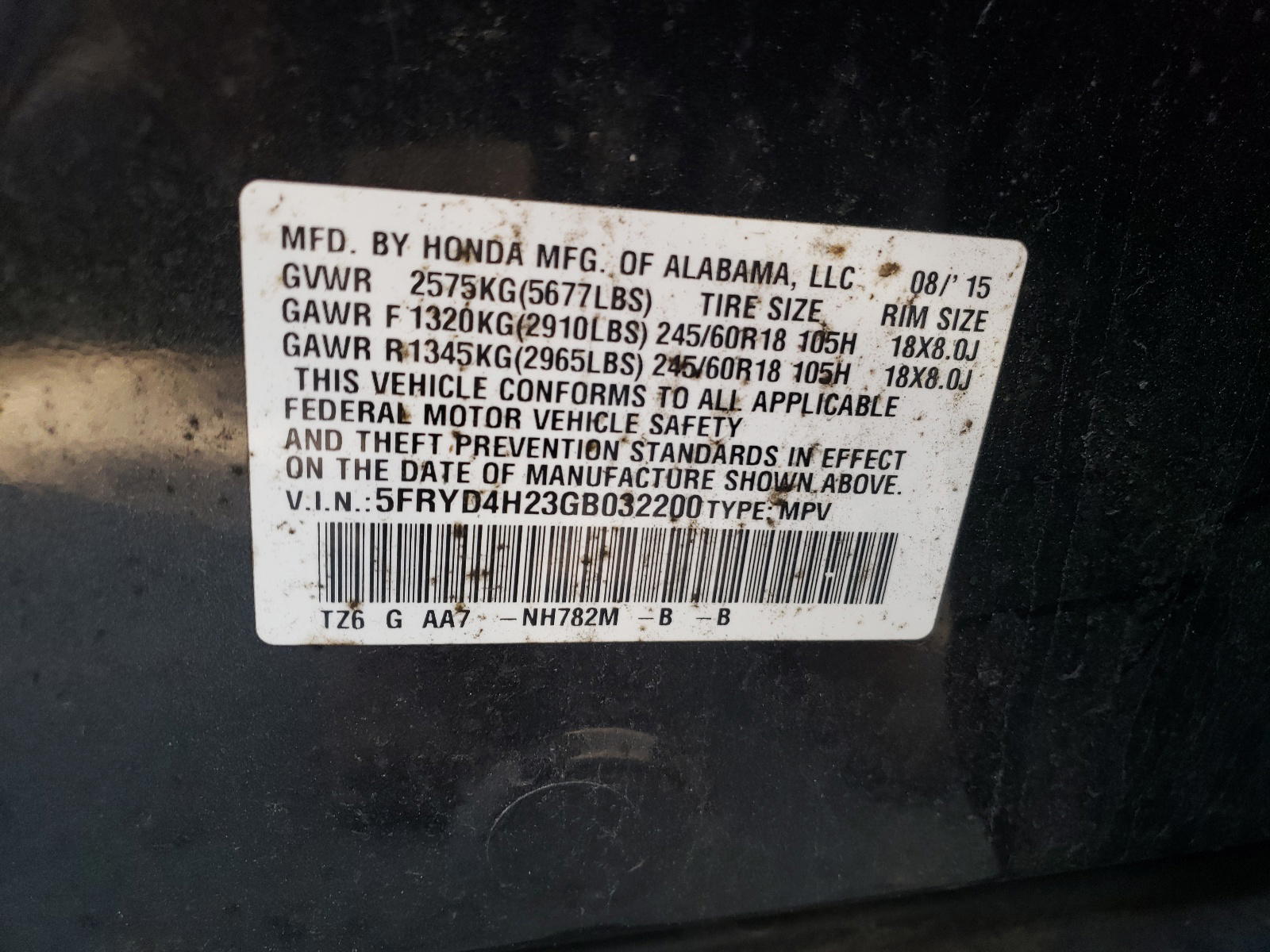 Photo 10 from auction – 2016 ACURA MDX with VIN 5FRYD4H23GB032200