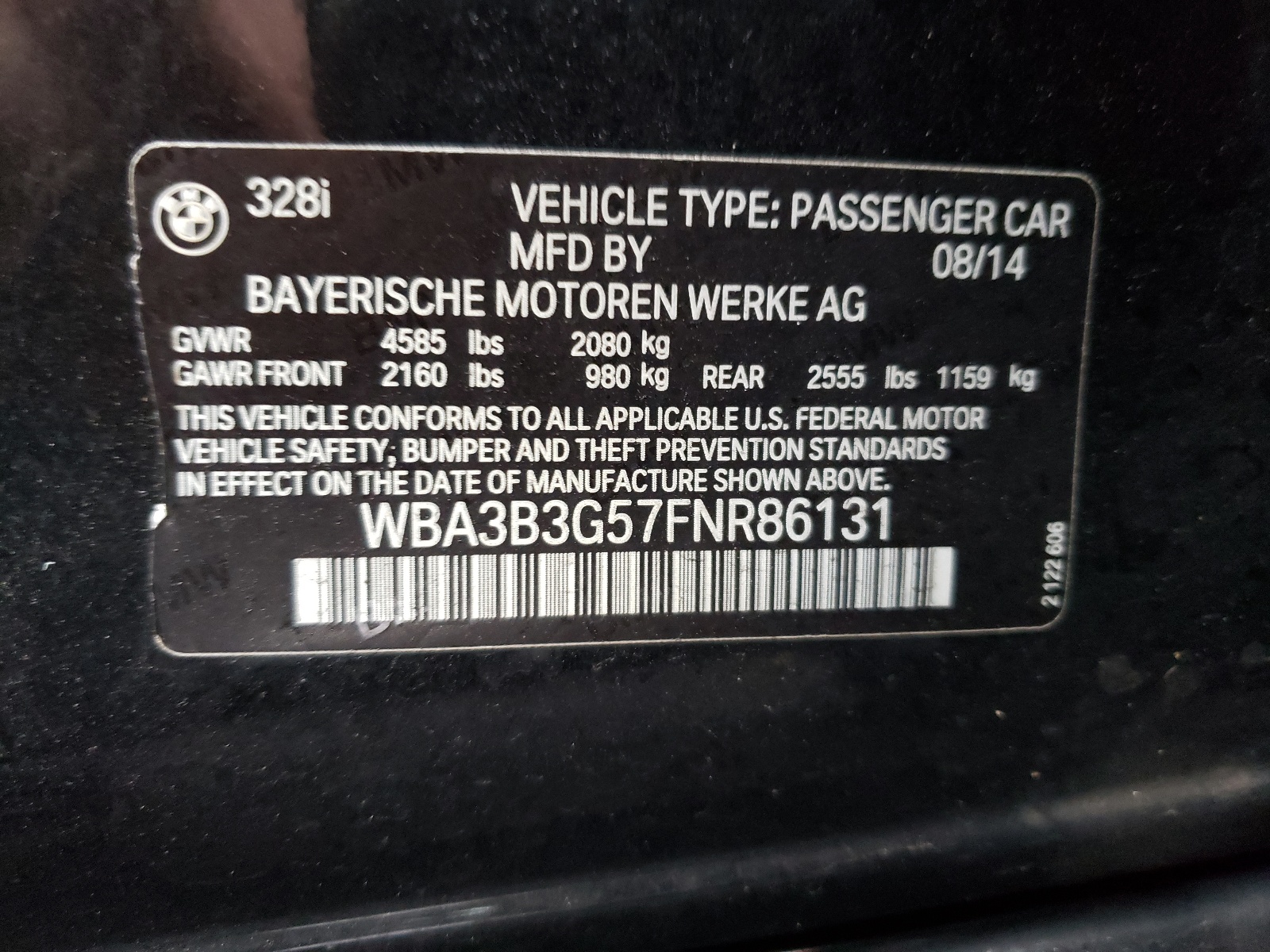 Photo 10 from auction – 2015 BMW 328 XI with VIN WBA3B3G57FNR86131
