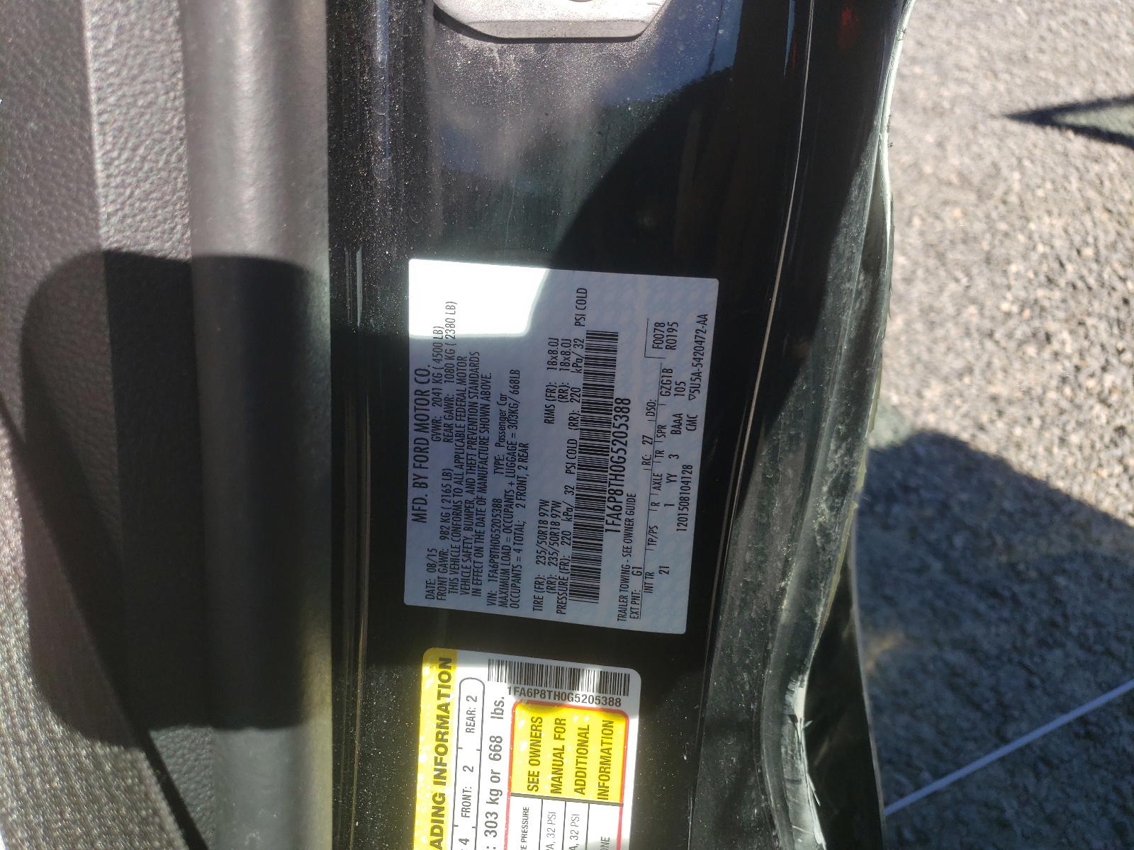 Photo 10 from auction – 2016 FORD MUSTANG with VIN 1FA6P8TH0G5205388