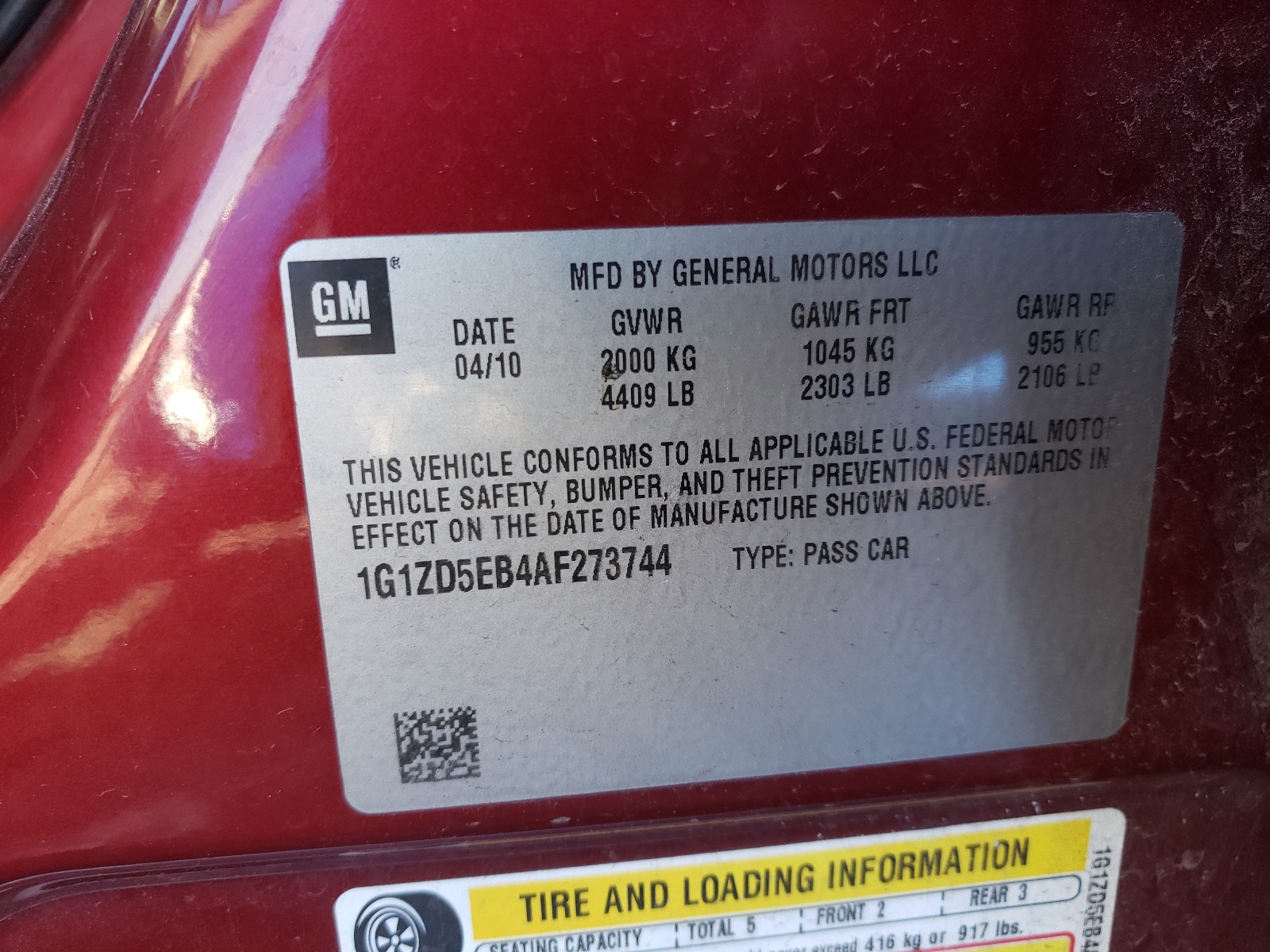 Photo 10 from auction – 2010 CHEVROLET MALIBU 2LT with VIN 1G1ZD5EB4AF273744