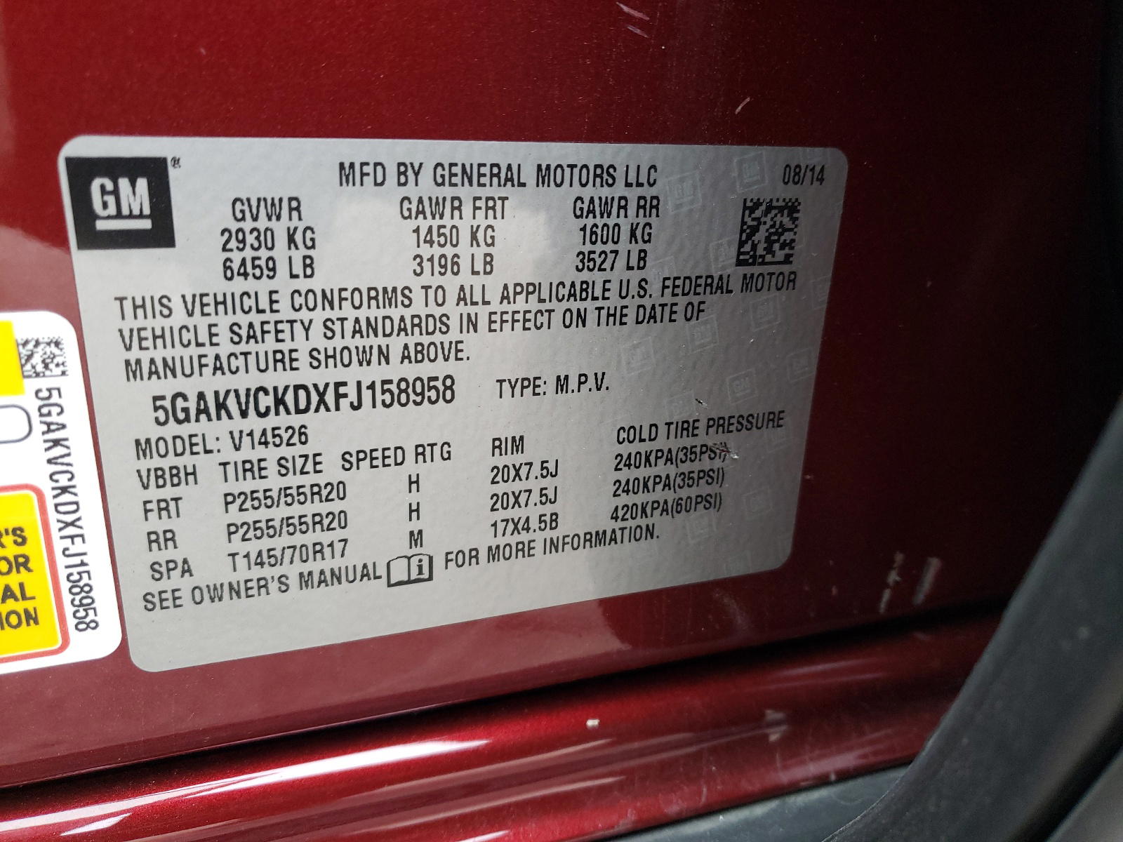 Photo 10 from auction – 2015 BUICK ENCLAVE with VIN 5GAKVCKDXFJ158958
