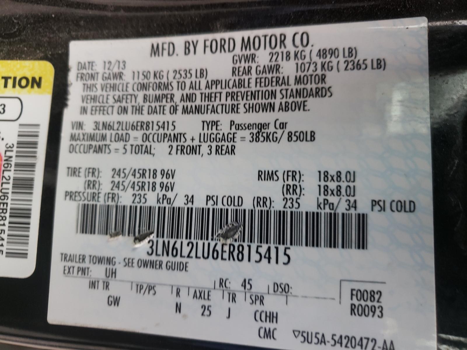 Photo 10 from auction – 2014 LINCOLN MKZ HYBRID with VIN 3LN6L2LU6ER815415