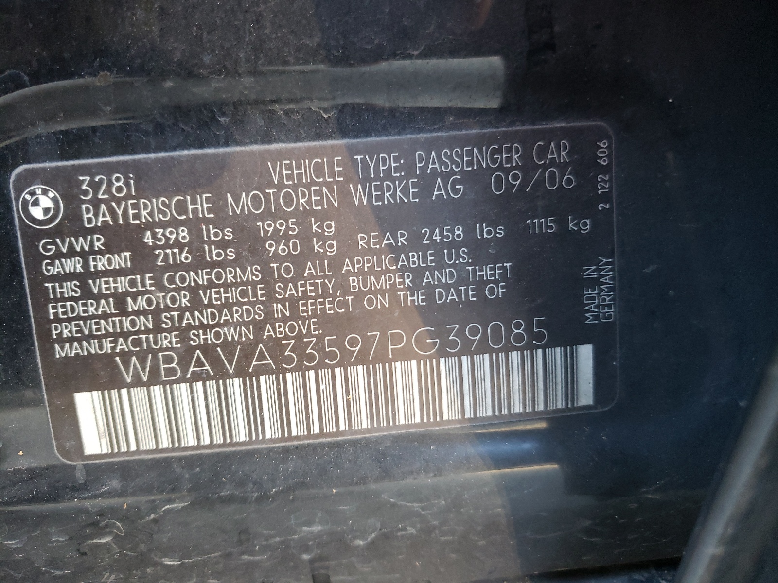 Фото 10 с аукциона – 2007 BMW 328 I с VIN WBAVA33597PG39085